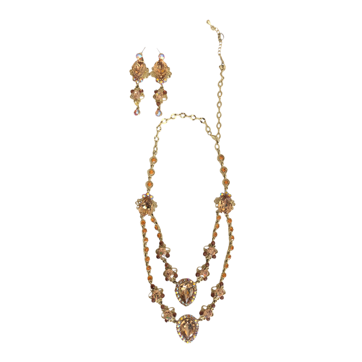 Collar Con Aretes Tonos Dorados Cristal Checo