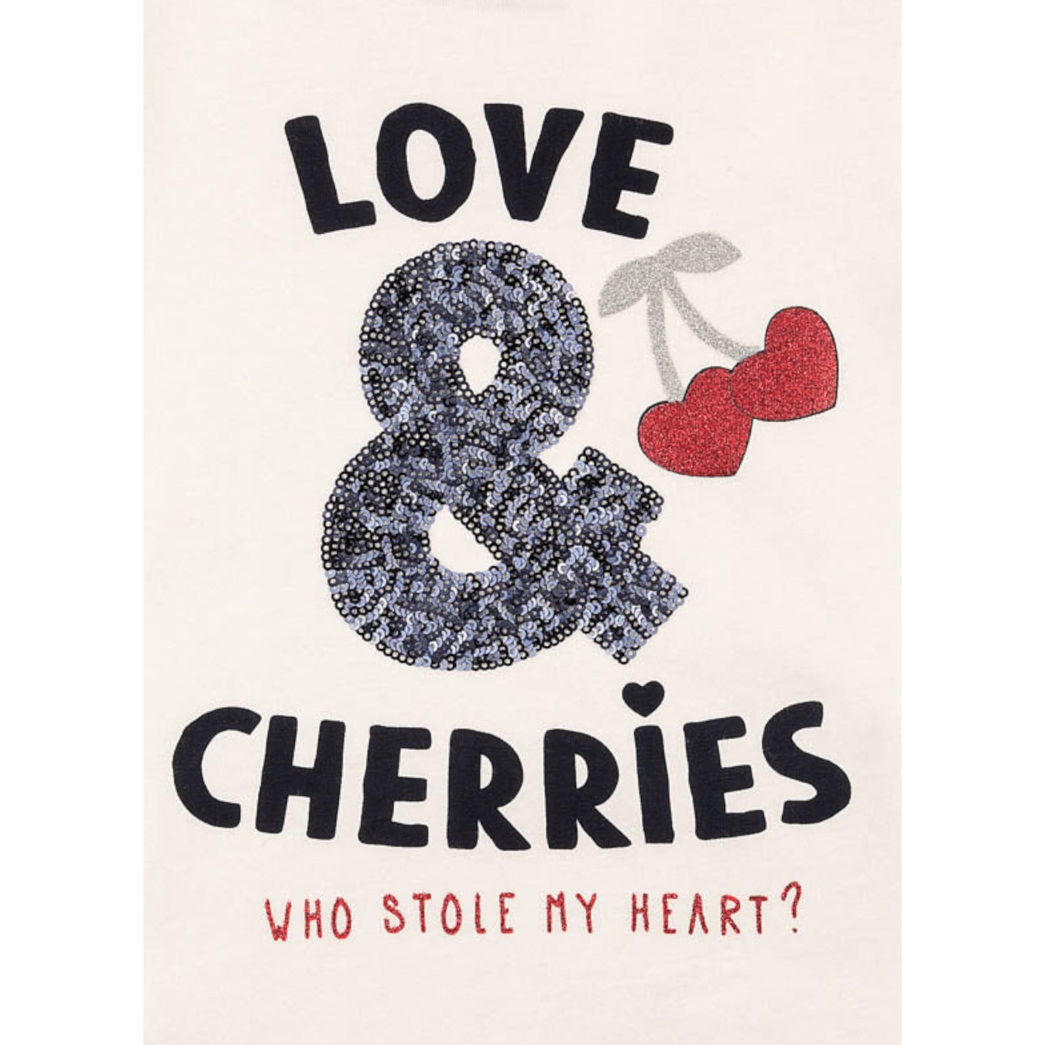 Conjunto de playera de color natural "LOVE CHERRIES" y legging niña Losan