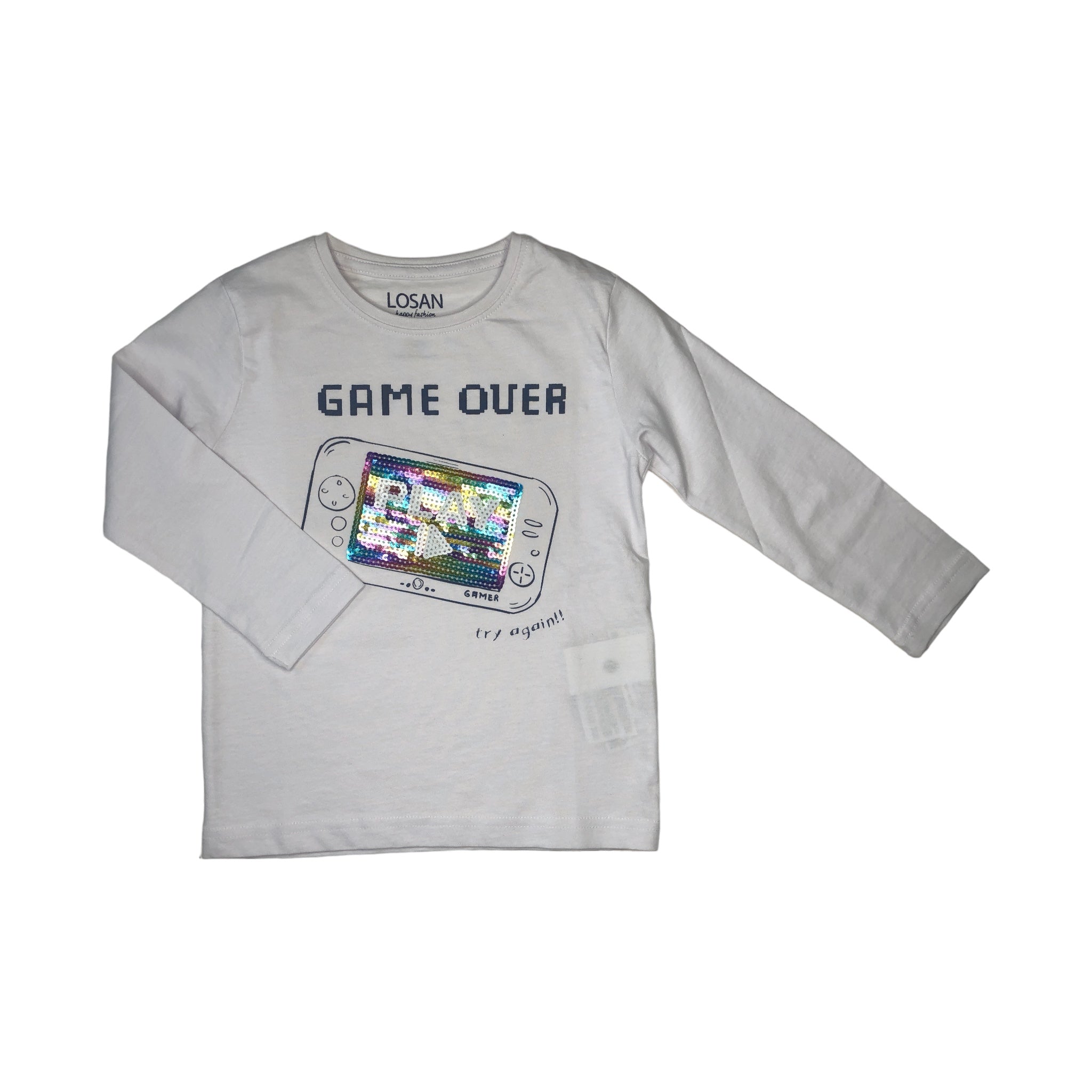 Playera “GAME OVER” blanca para niño Losan