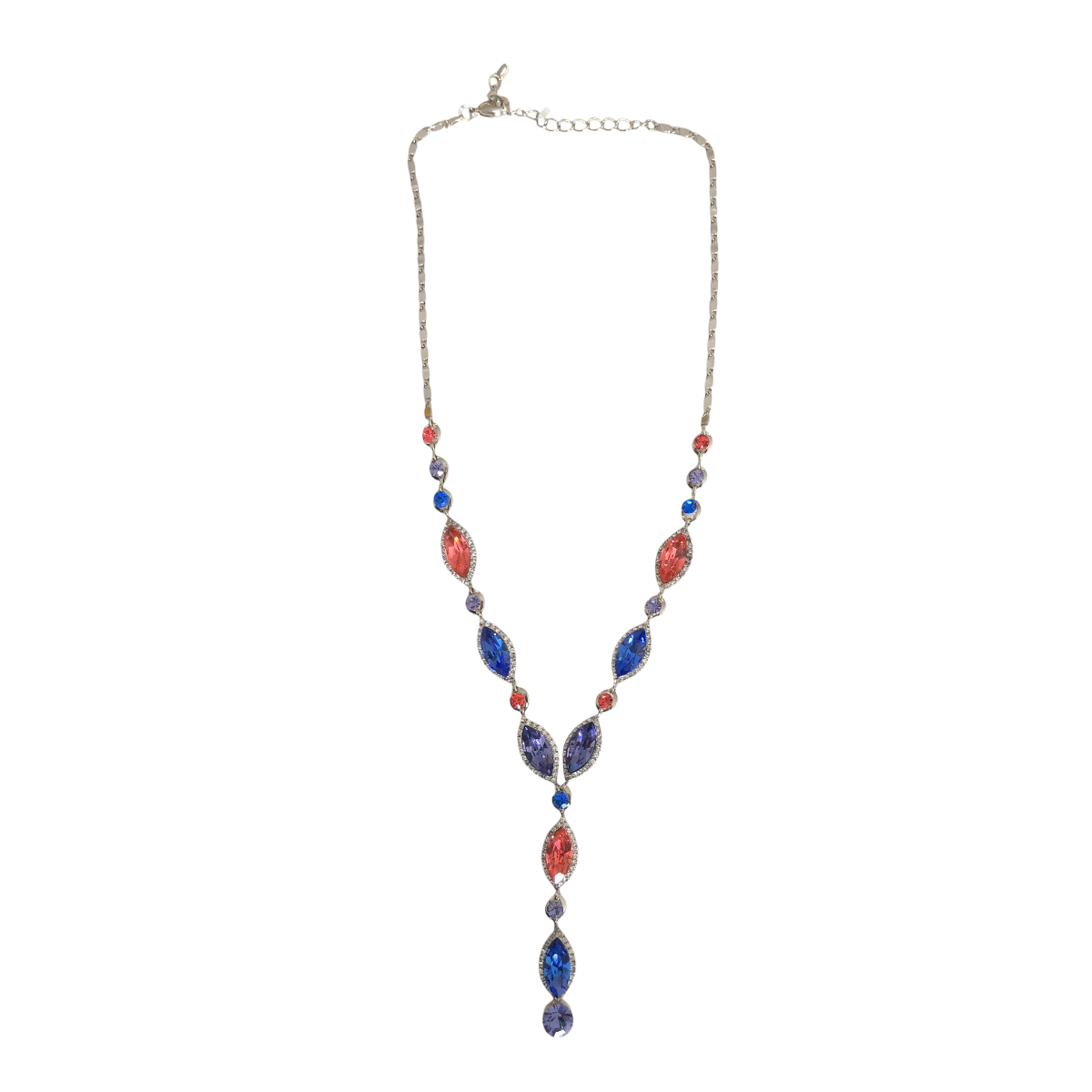 Collar Con Aretes Cristal Checo Rojo/Azul