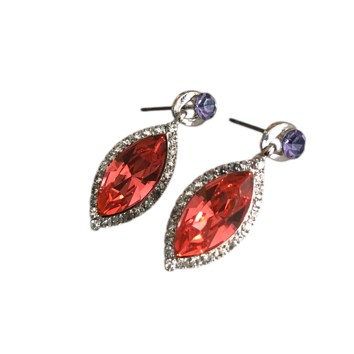 Collar Con Aretes Cristal Checo Rojo/Azul