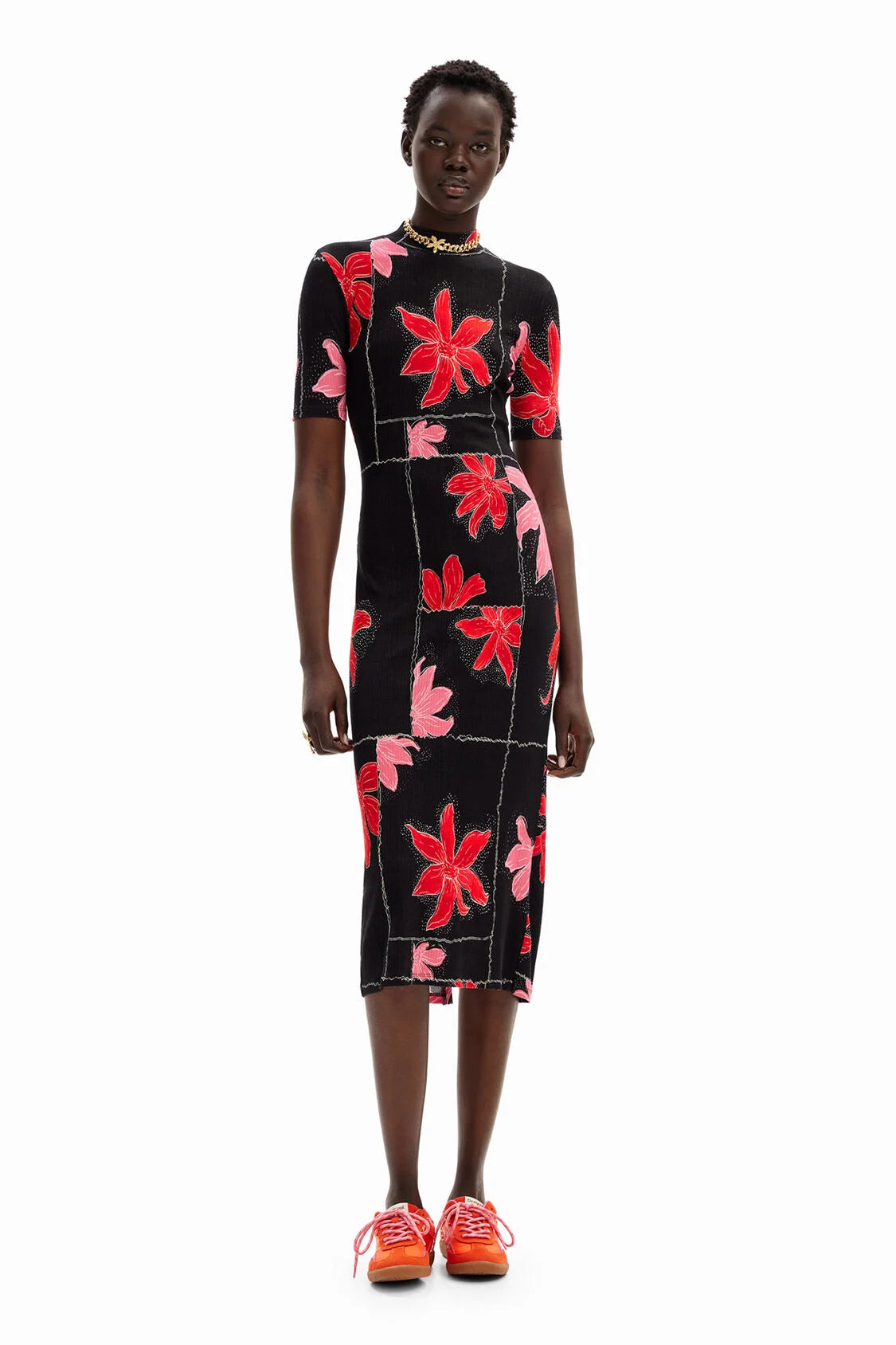 Vestido midi canalé flores DESIGUAL
