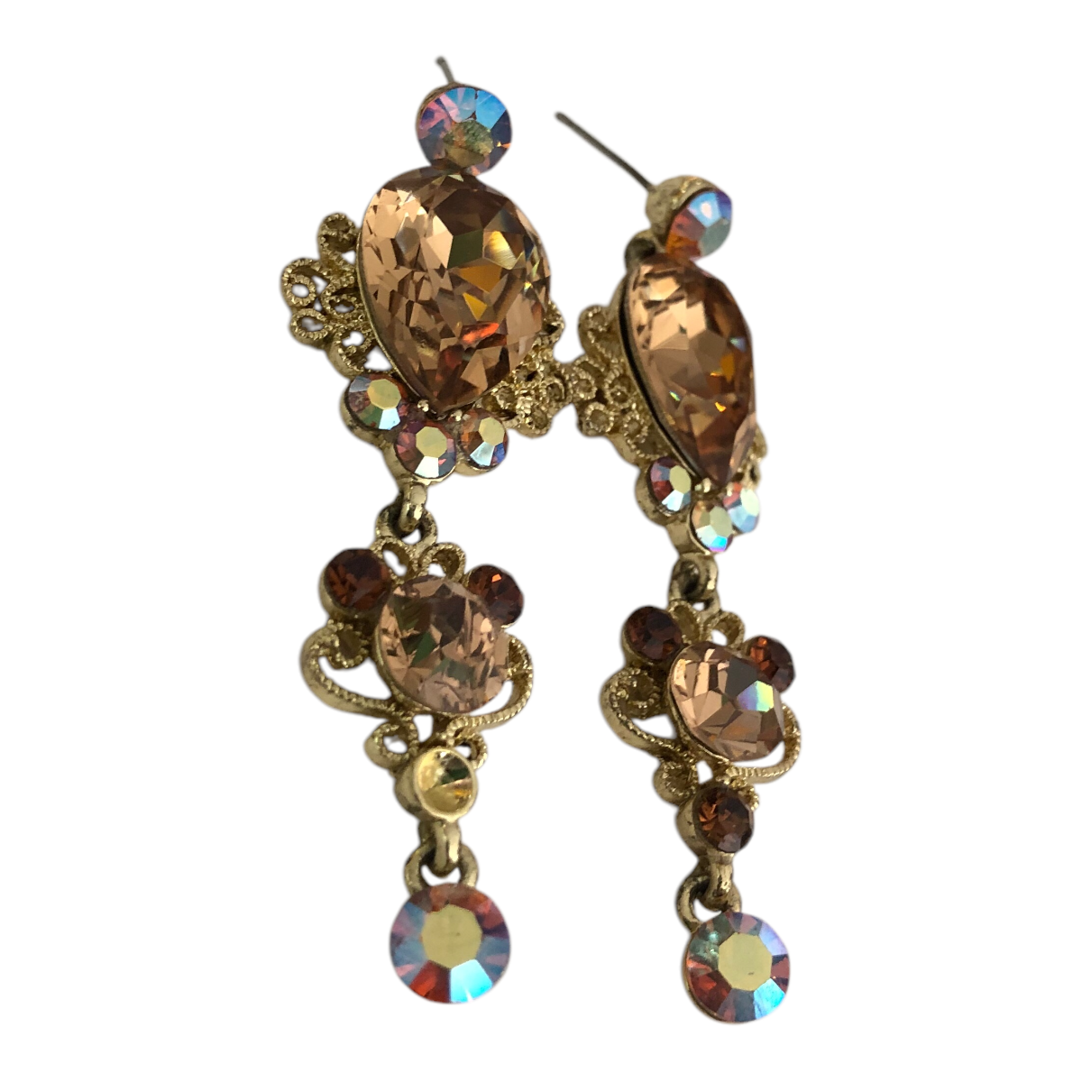 Collar Con Aretes Tonos Dorados Cristal Checo