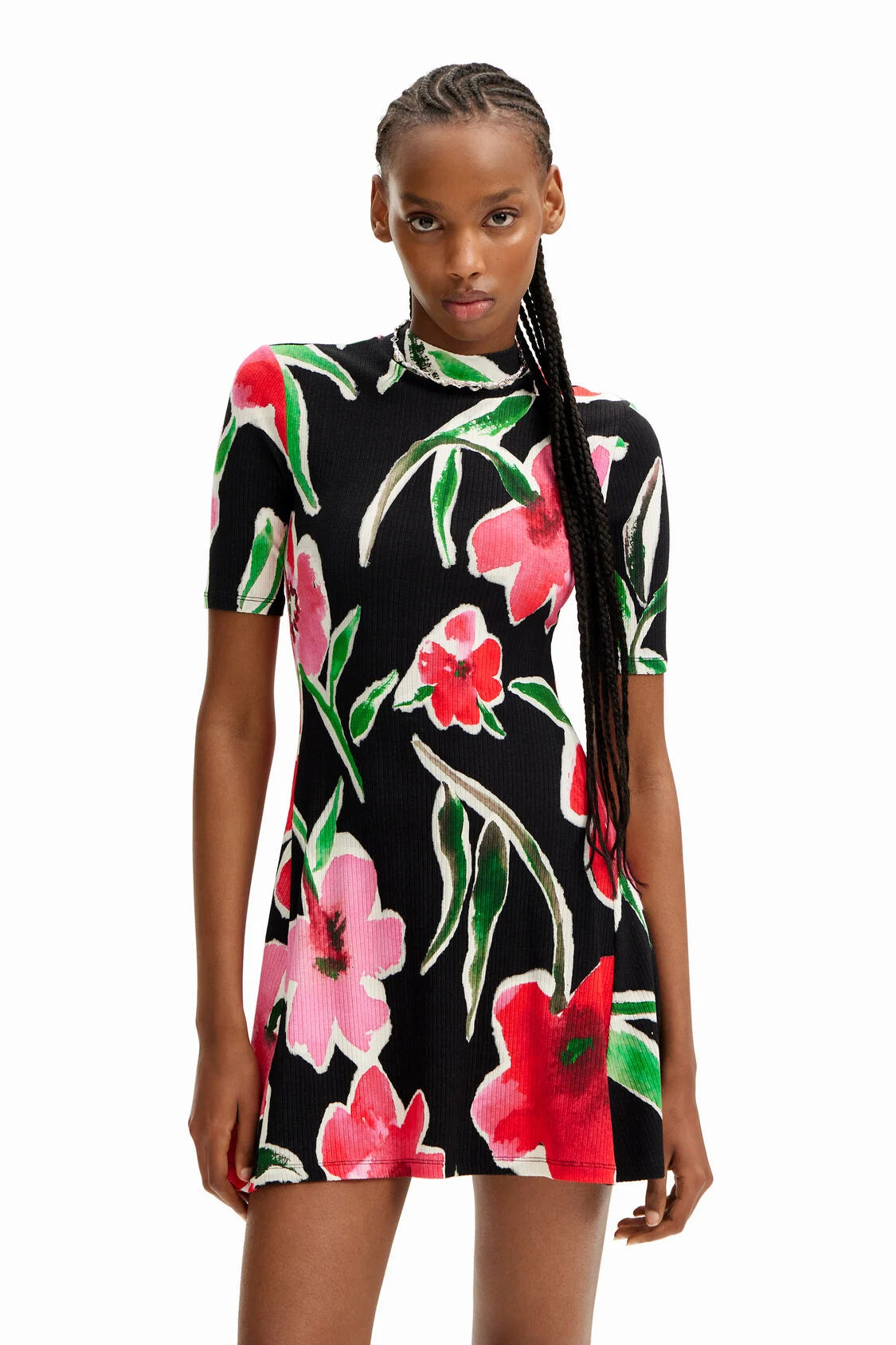 Vestido corto skater flores DESIGUAL