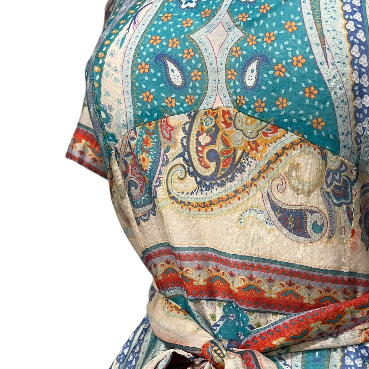 Vestido Estampado Multicolor Con Cinturón