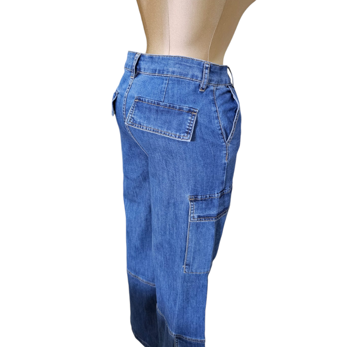 Pantalón Cargo De Mezclilla Bolsillos Para Dama LC