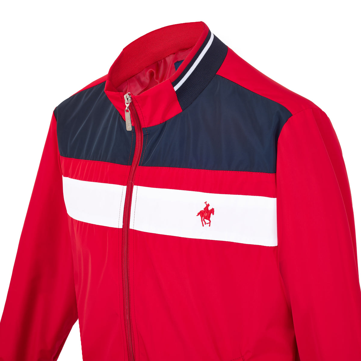 Chamarra Bomber Roja Franjas Rock Hampton Polo Team
