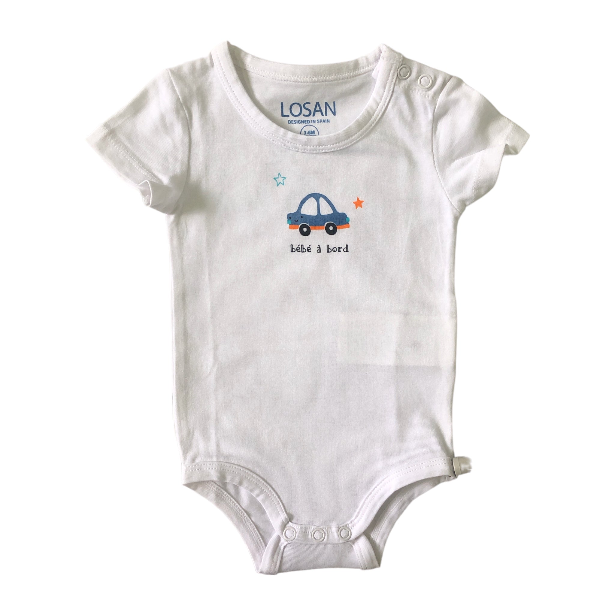 Bodys dos piezas Blanco para bebé niño carritos LOSAN
