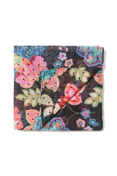 Pashmina "Caribou" Negro Flores Dama DESIGUAL