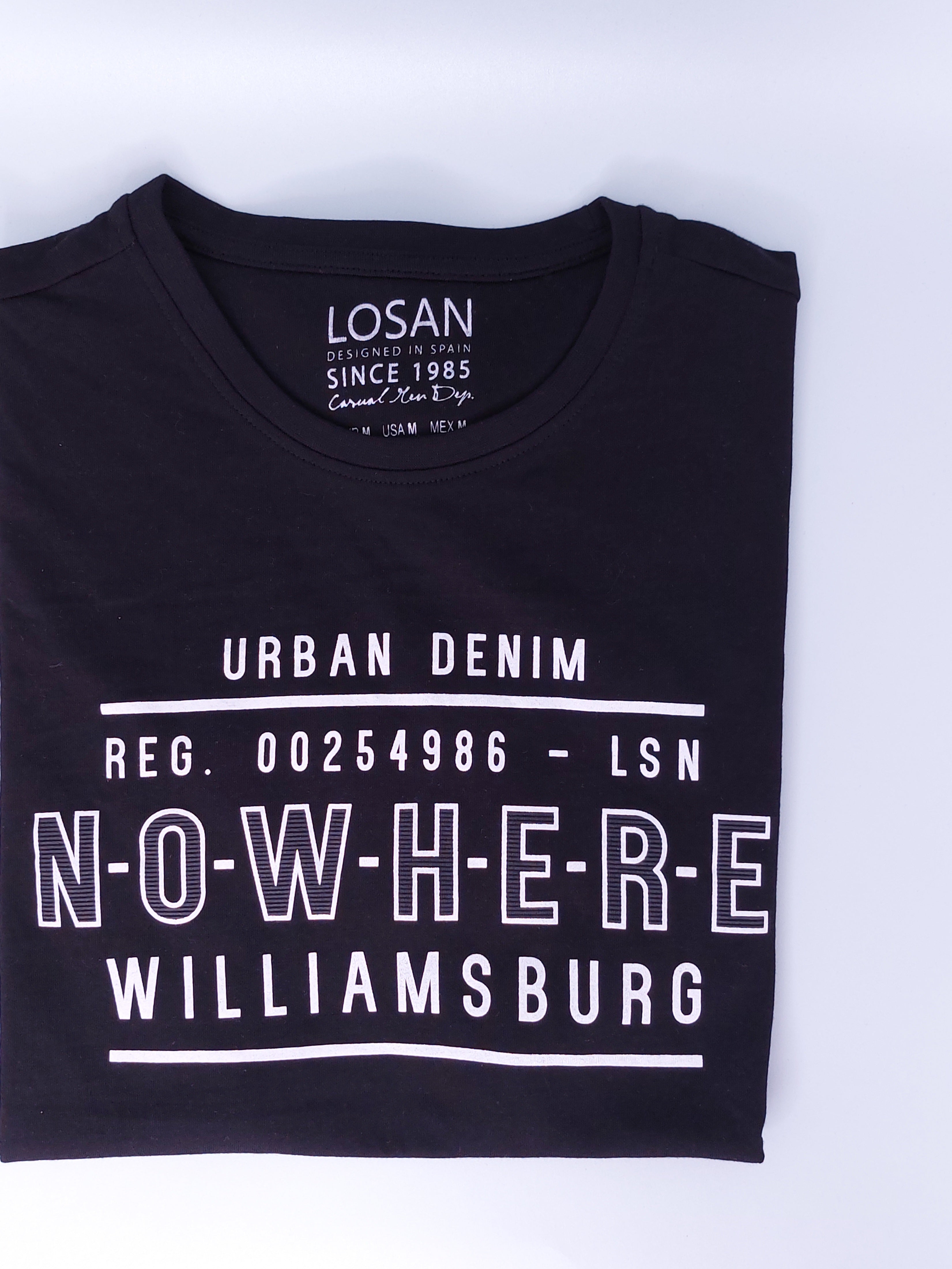 Playera "URBAN DENIM, N-O-W-H-E-R-E" para caballero LOSAN