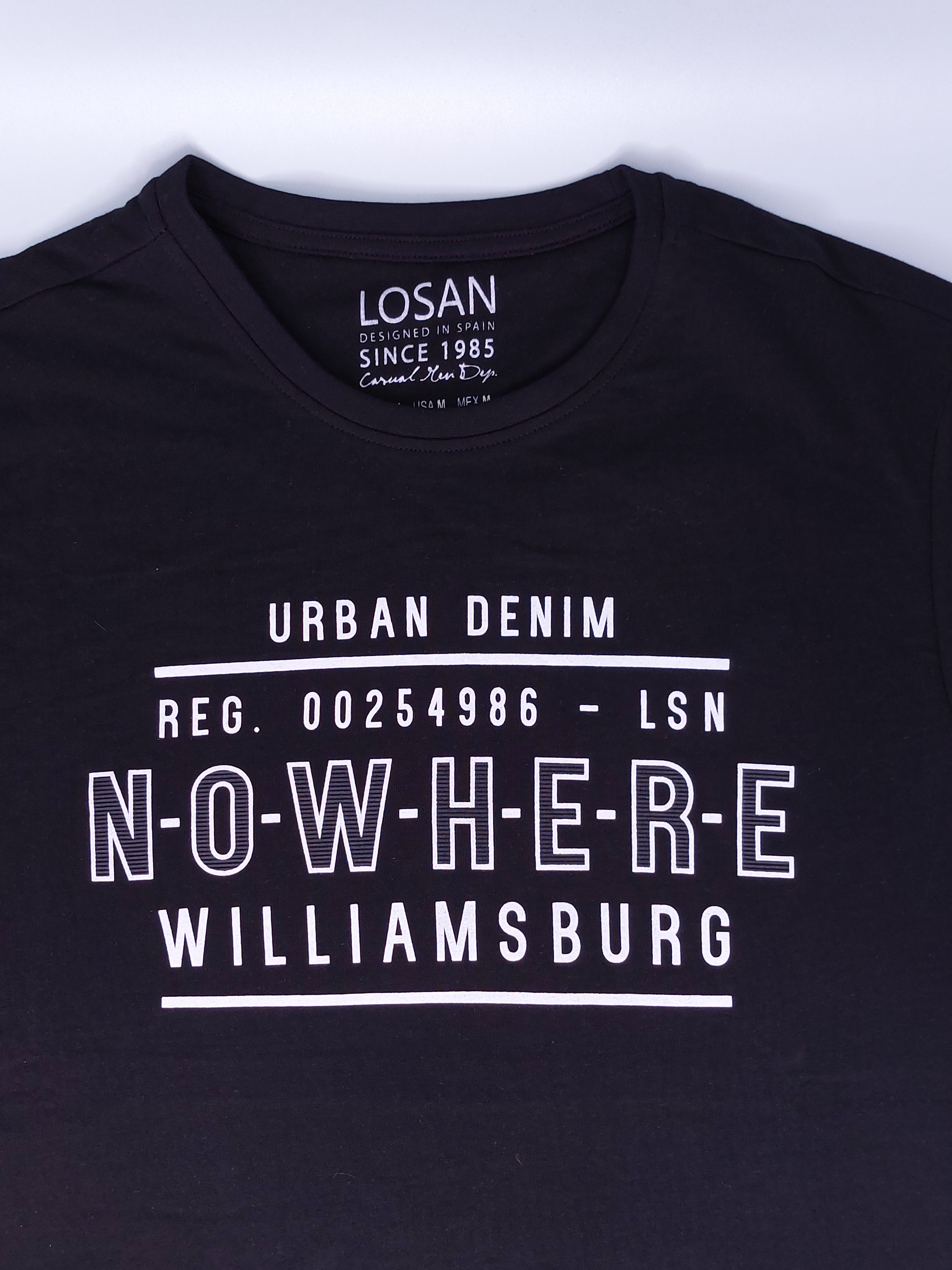 Playera "URBAN DENIM, N-O-W-H-E-R-E" para caballero LOSAN