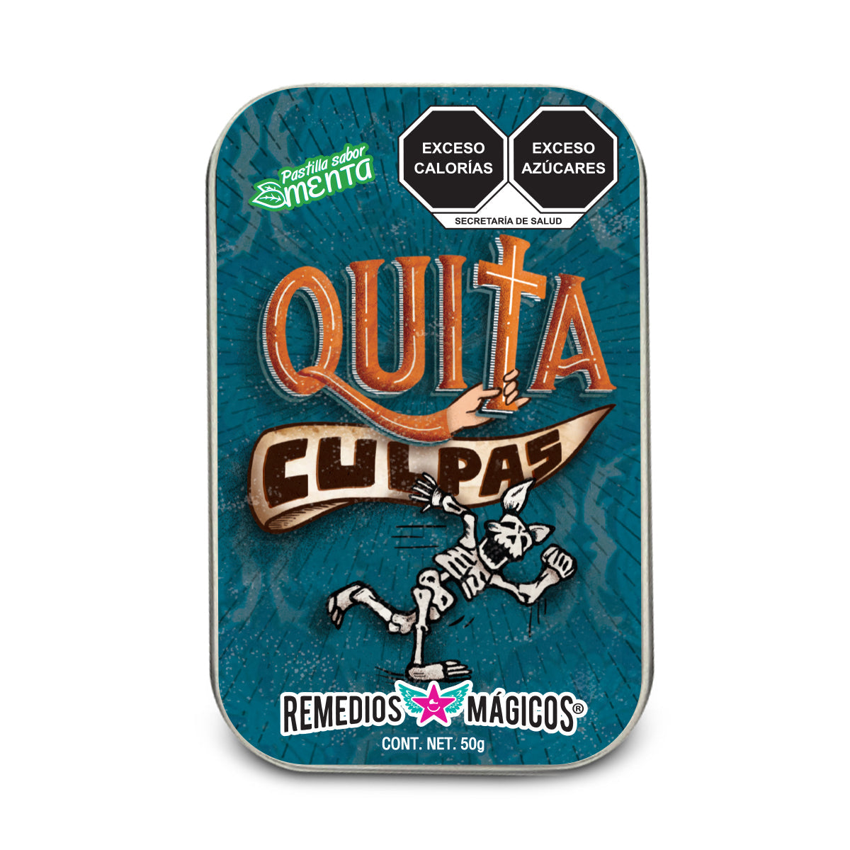 Pastillero de lata con Mentas "QUITA CULPAS" Remedios Mágicos