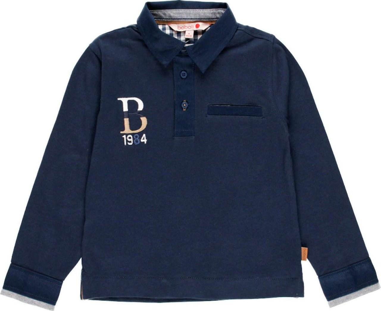 Playera tipo polo manga larga azul marino para Niño BOBOLI