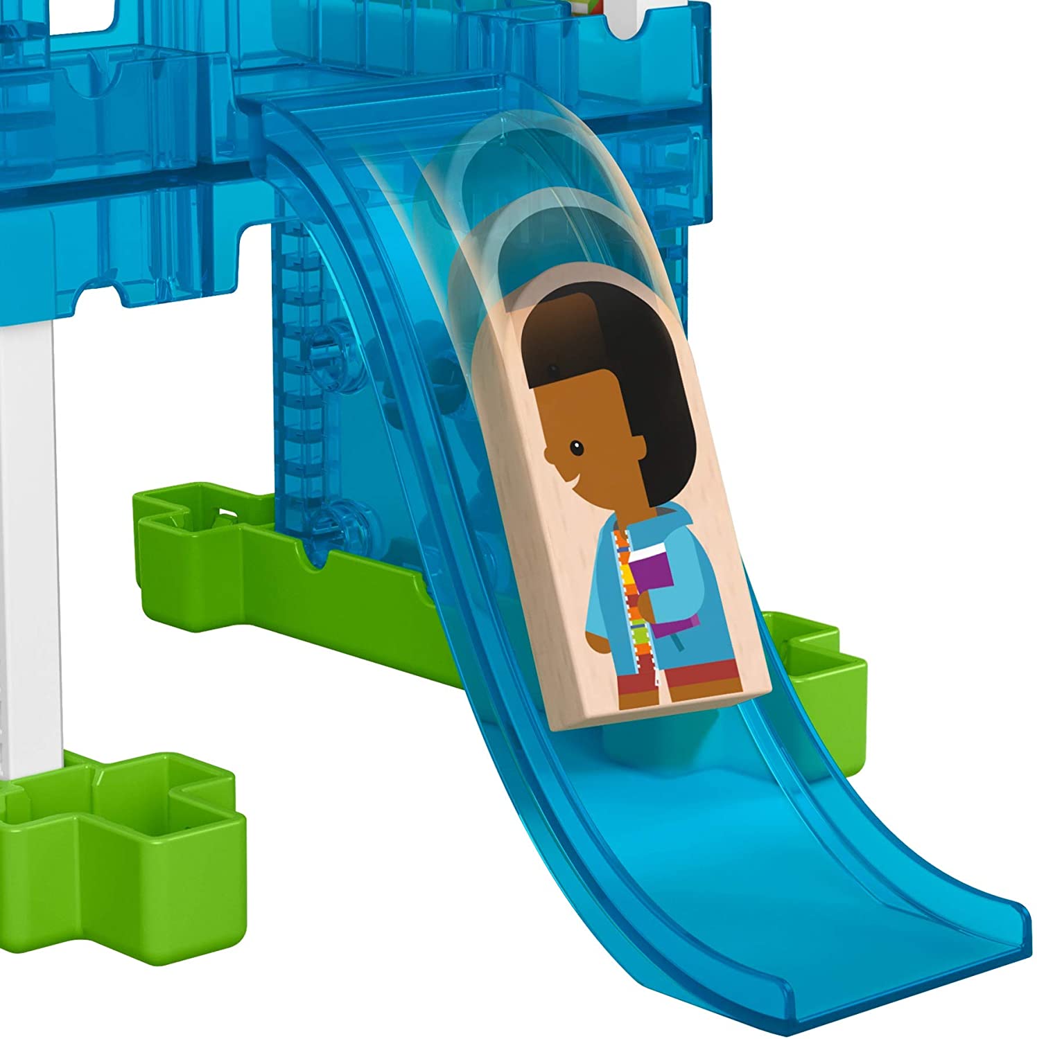 Fisher-Price Wonder Makers Slide & Ride Schoolyard – Juego de construcción y pista de madera para niños de 3 años y más