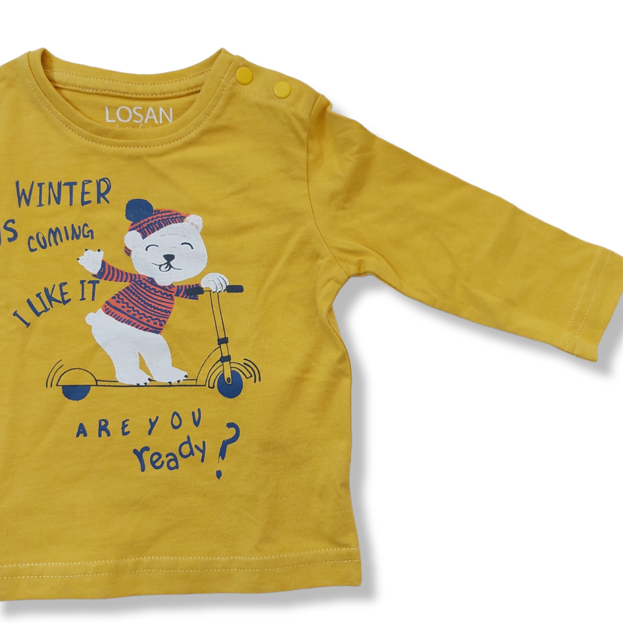 Playera amarilla oso “WINTER IS COMING I LIKE IT ARE YOU READY” bebé niño losan