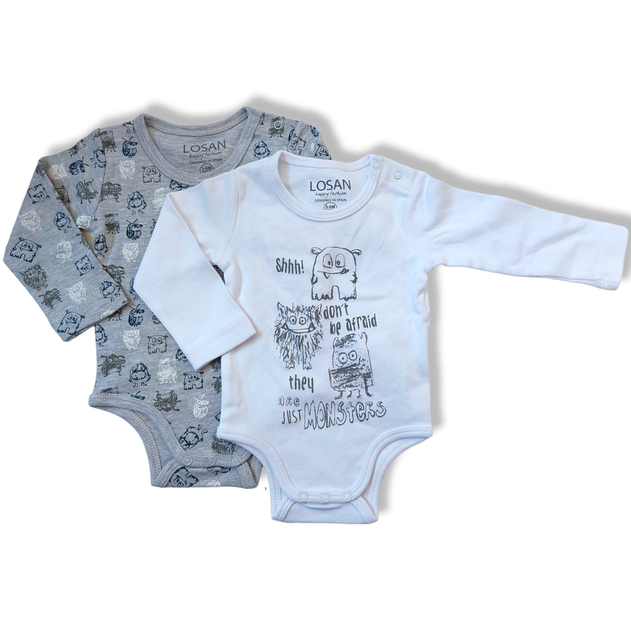 Body 2 piezas gris “Shhh! don’t be afraid they are JUST MONSTERS” niño Losan