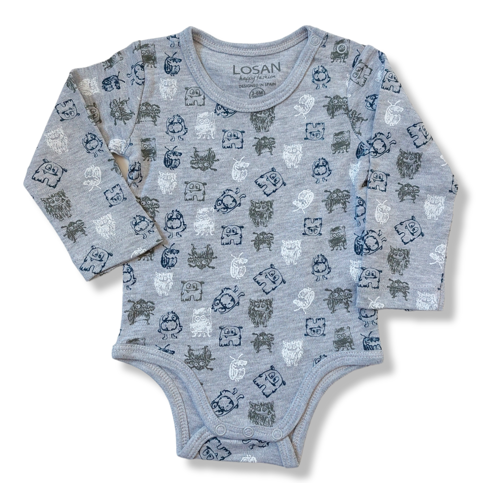 Body 2 piezas gris “Shhh! don’t be afraid they are JUST MONSTERS” niño Losan