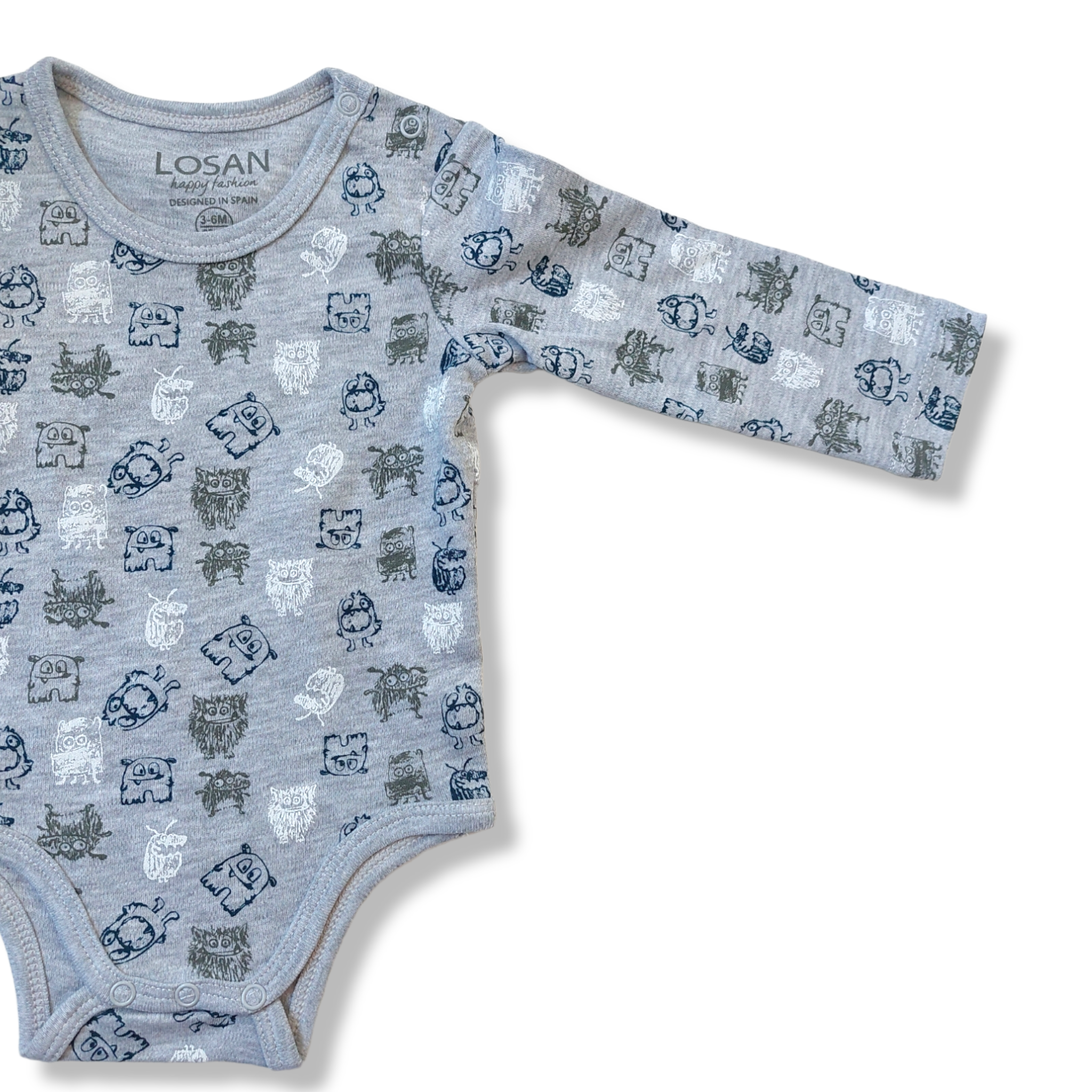 Body 2 piezas gris “Shhh! don’t be afraid they are JUST MONSTERS” niño Losan