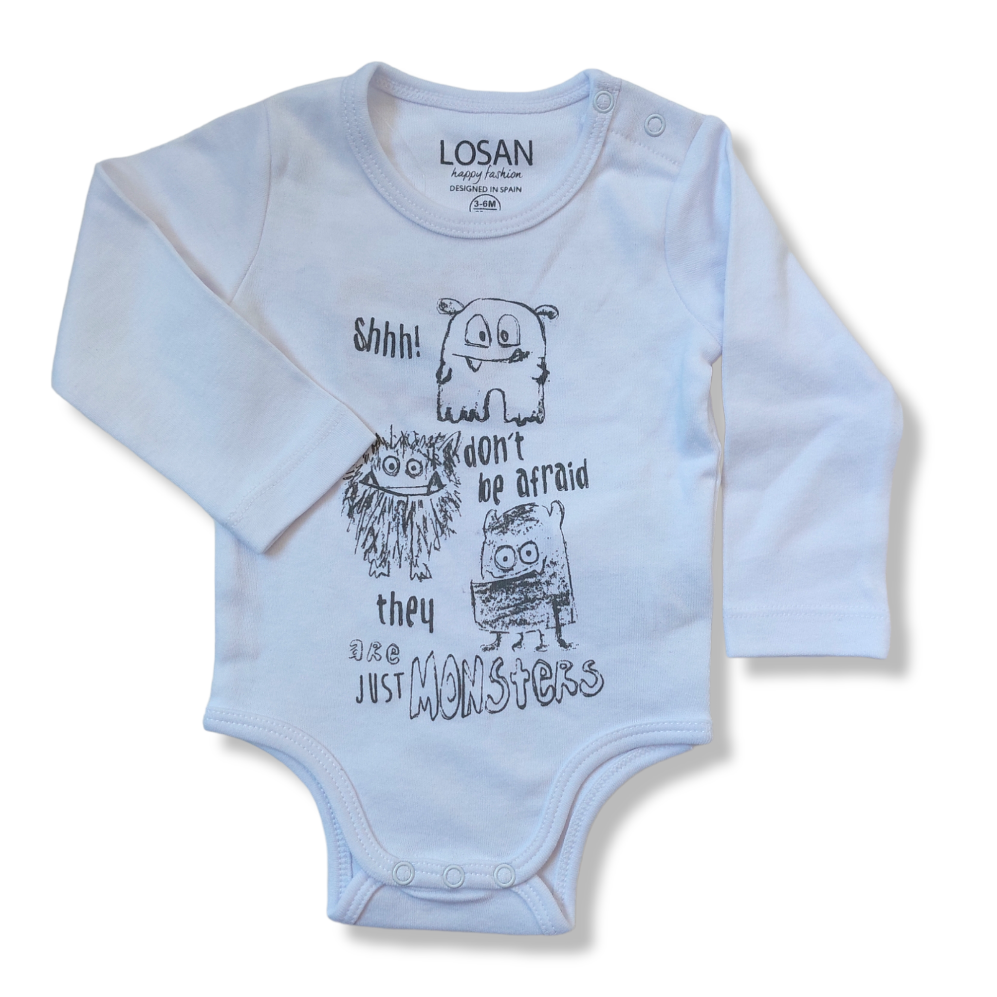 Body 2 piezas gris “Shhh! don’t be afraid they are JUST MONSTERS” niño Losan