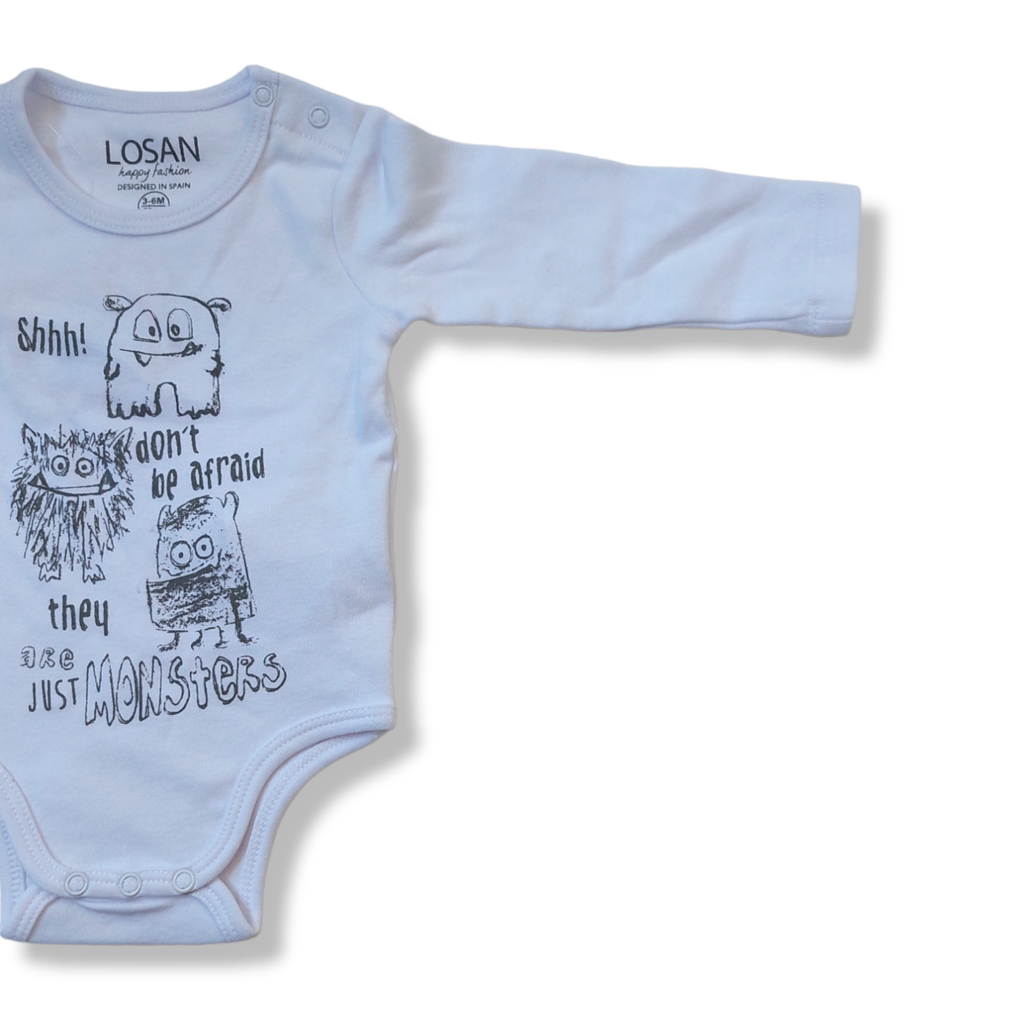 Body 2 piezas gris “Shhh! don’t be afraid they are JUST MONSTERS” niño Losan