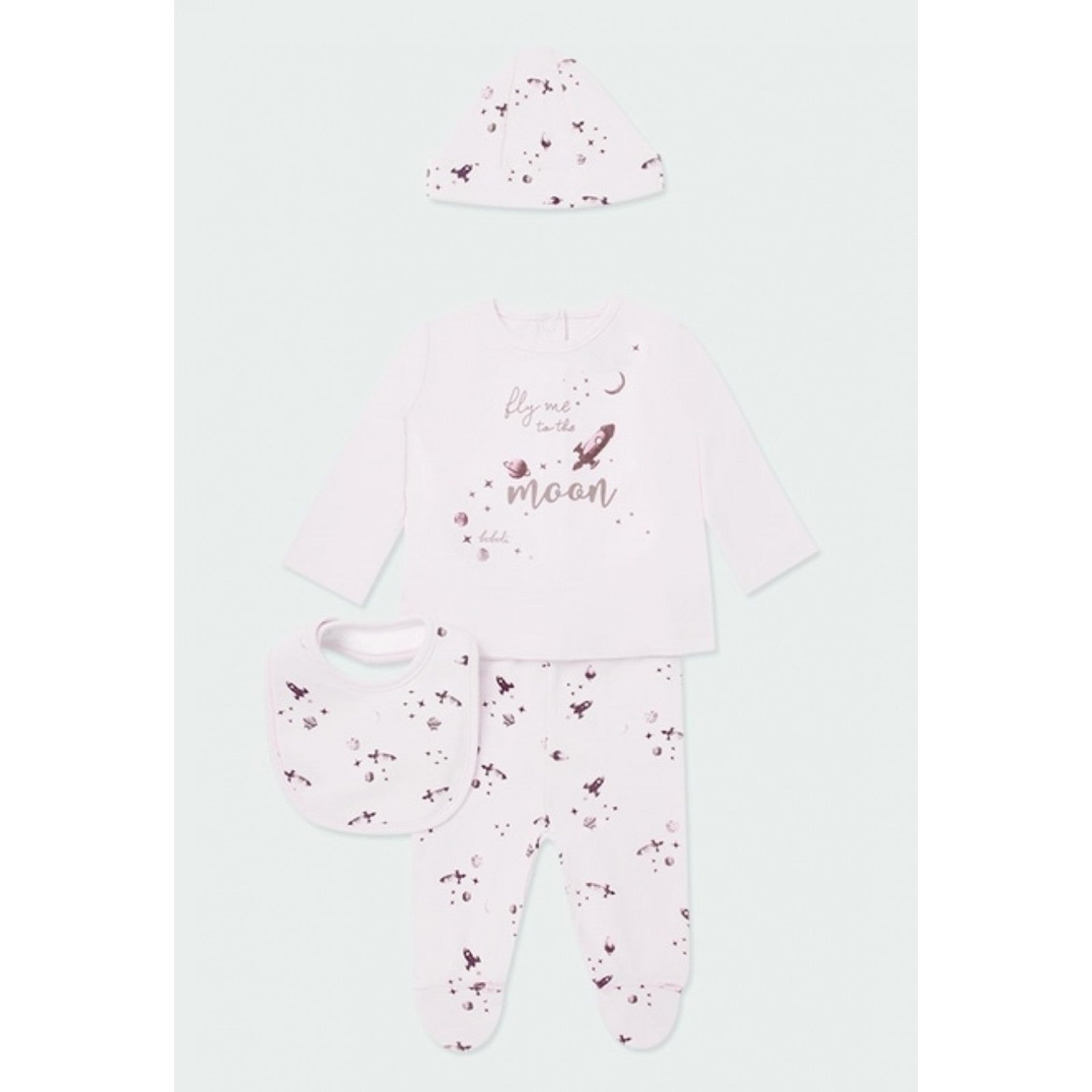 Conjunto de cuatro piezas rosa con planetas con caja de regalo niña BOBOLI