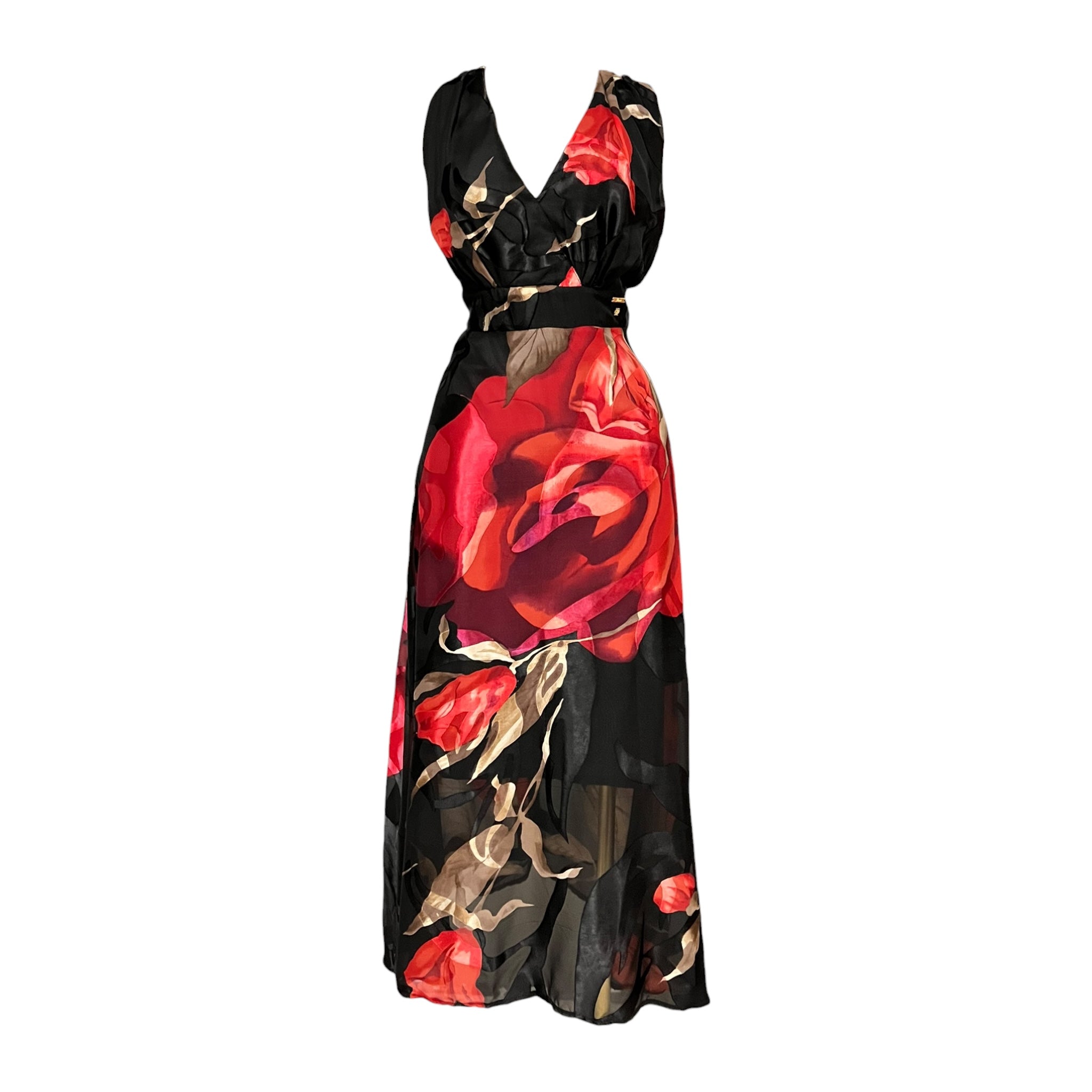 Vestido Negro/Rojo Estampado Floral Mussi