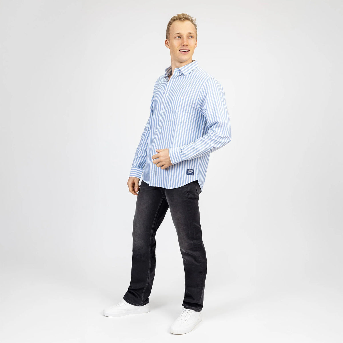 Camisa Manga Larga De Hombre Azul / Blanco Rayas Nautica Jeans