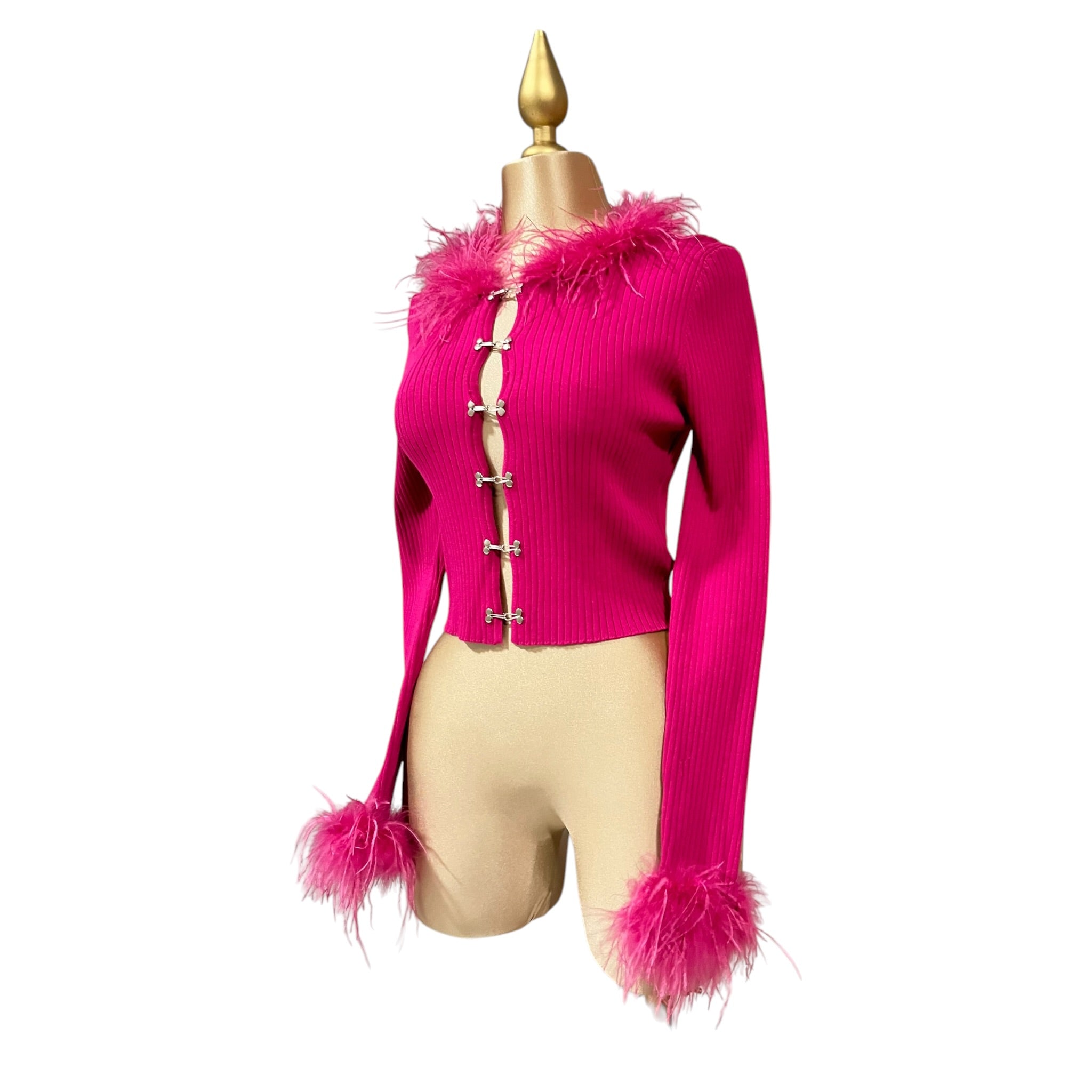 Blusa con plumas Abierta Fucsia LC