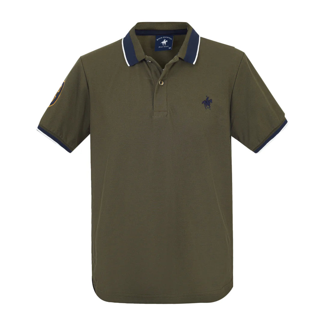 Playera Polo Olivo Bordado Rock Hampton Polo Team