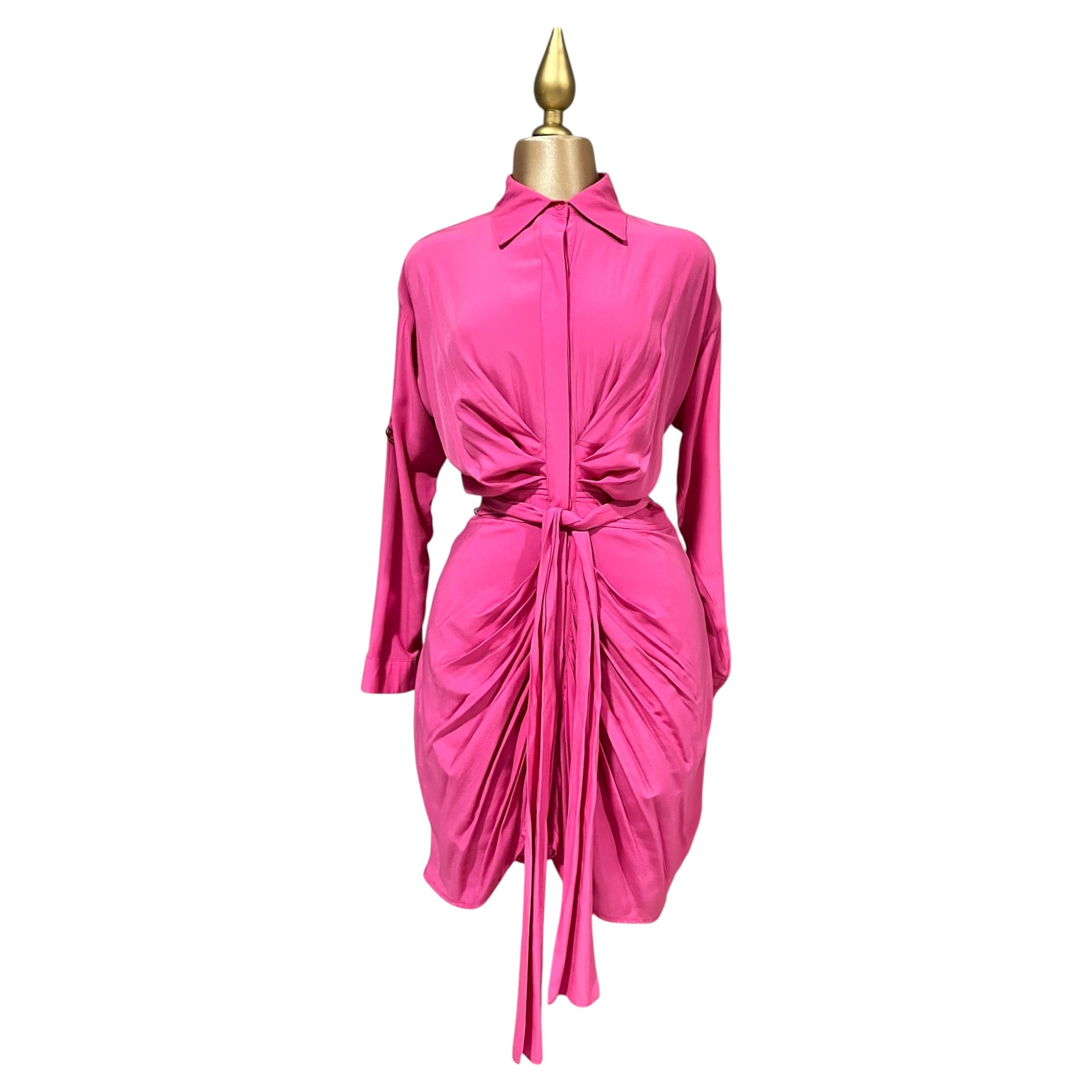 Vestido Largo Con Cinturón Rosa LC