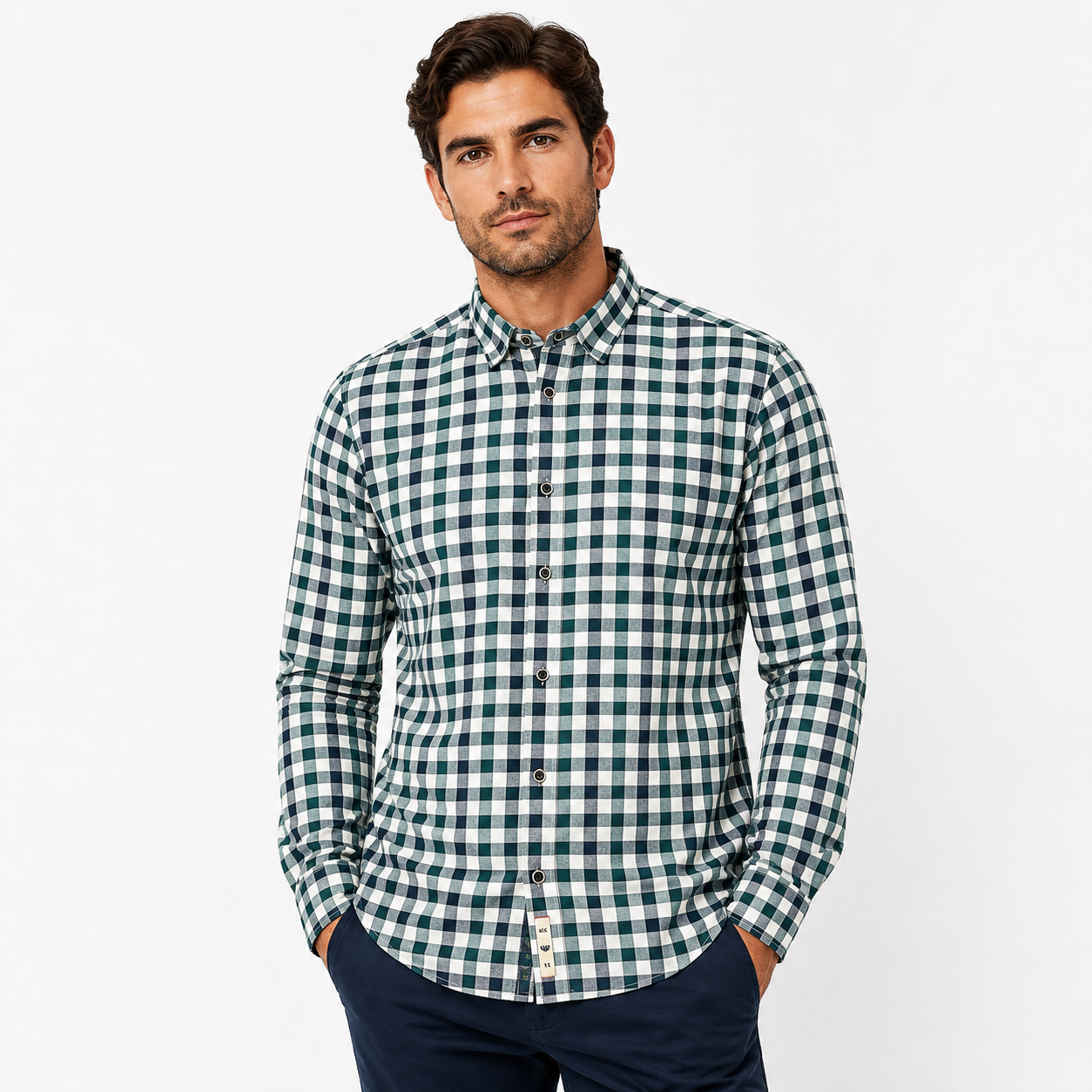 Camisa Verde/Marino Cuadros Para Caballero ZAREVICH COLLECTION