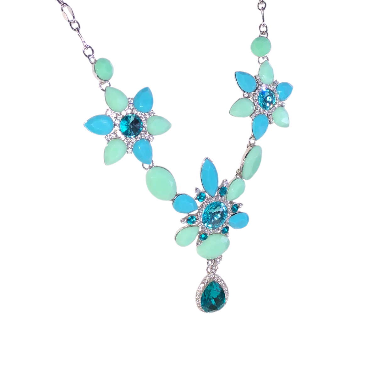 Juego de Collar Y Aretes Azul/ Menta Flores