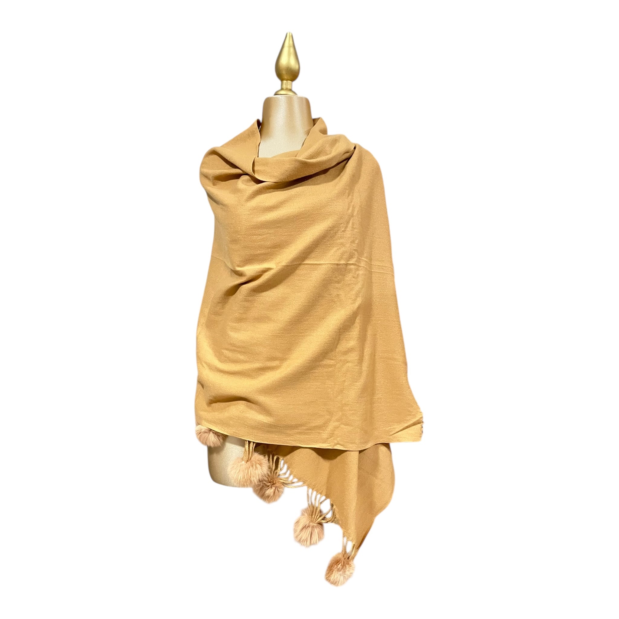 Pashmina Kaki Larga Flecos/Pompones MUSSI