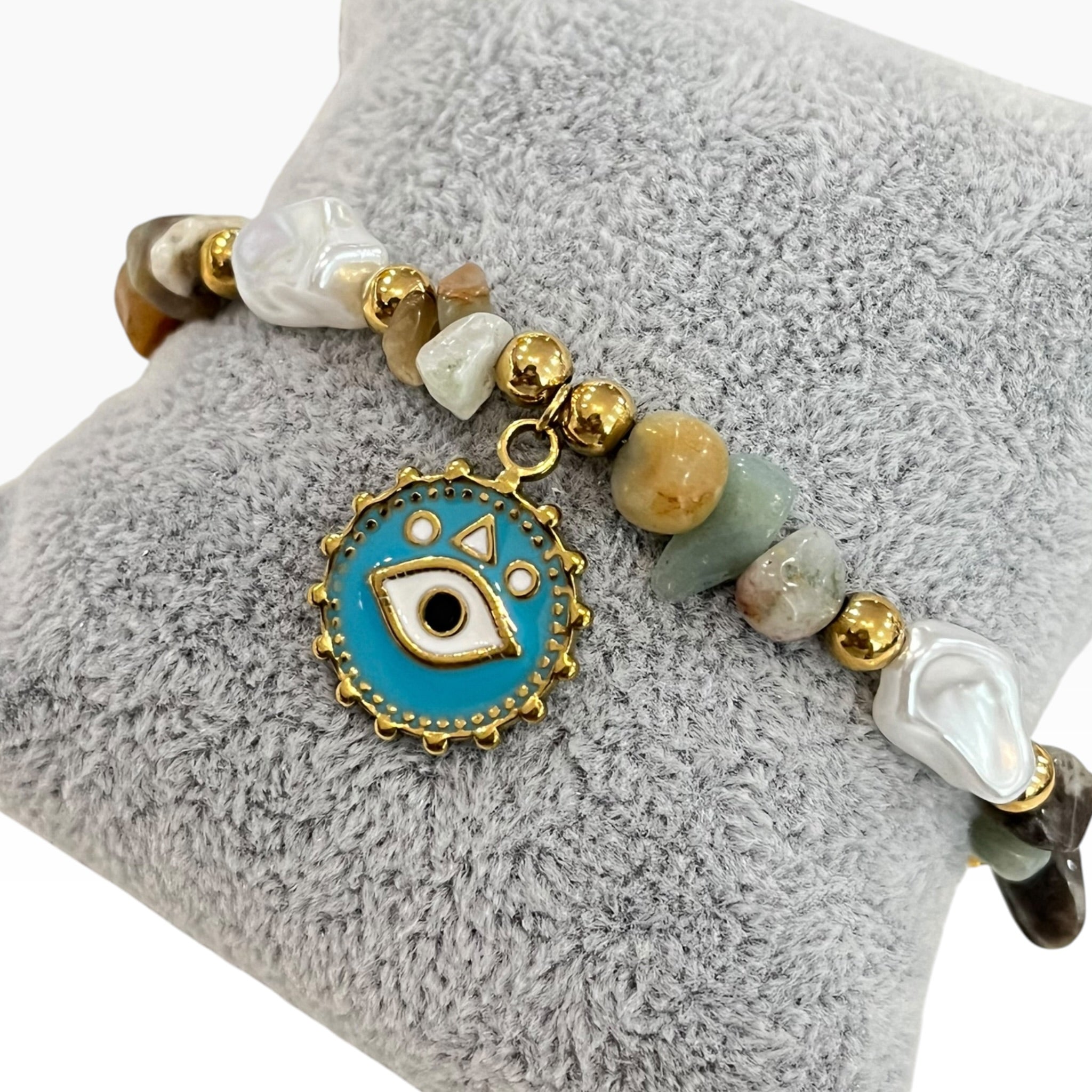 Pulsera Cadena Dorada Estilo Boho-Chic Con Dije de Ojo Turco Turquesa