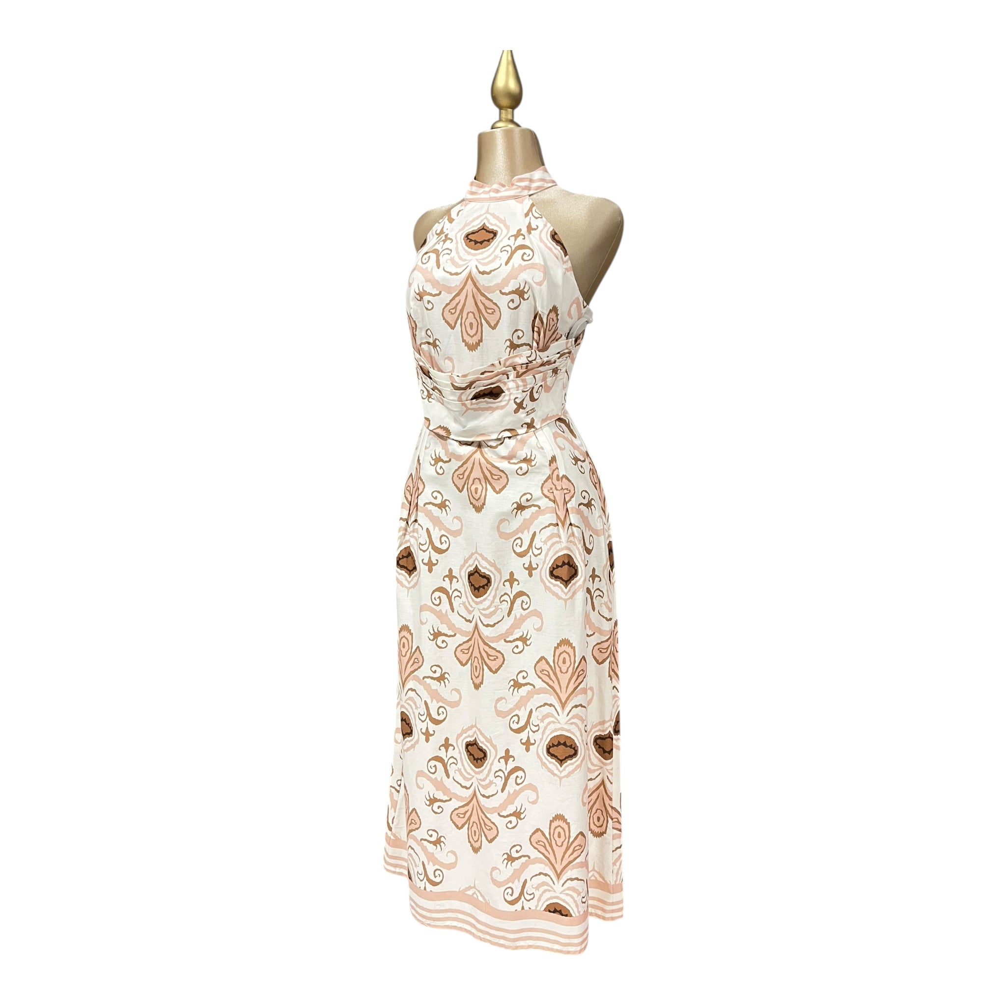Vestido Cuello Mao Café/Hueso MUSSI