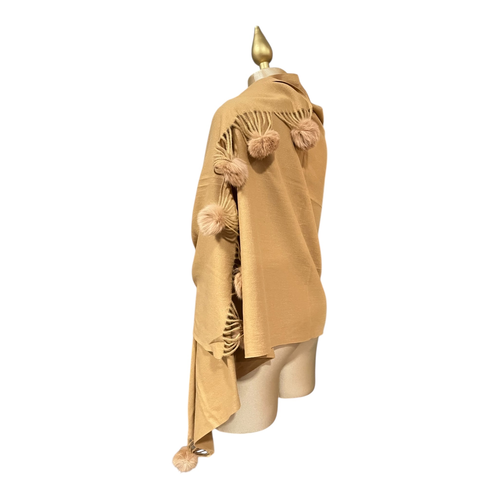 Pashmina Kaki Larga Flecos/Pompones MUSSI