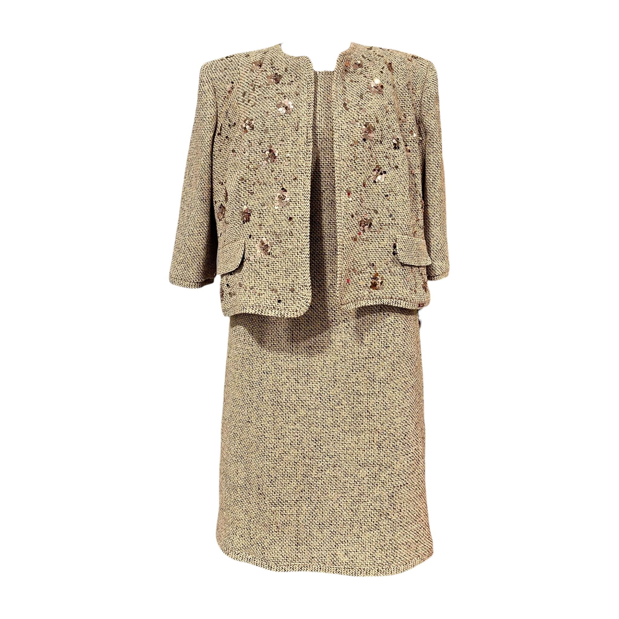 Conjunto Saco Y Vestido Beige Lentejuelas MUSSI