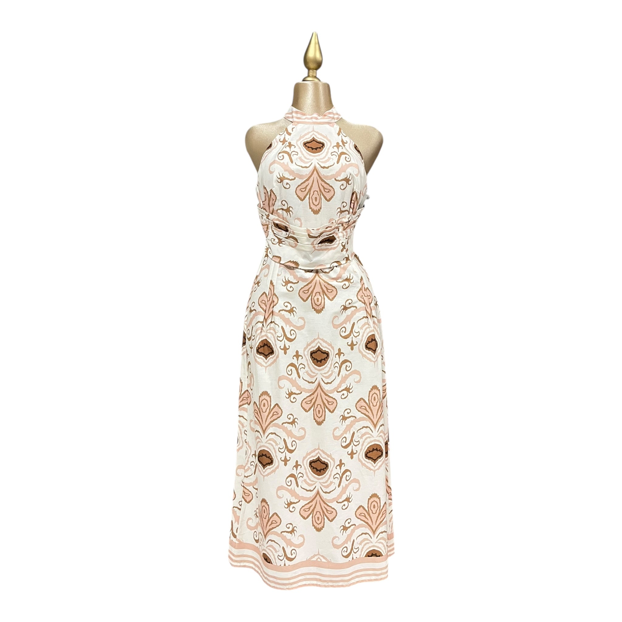 Vestido Cuello Mao Café/Hueso MUSSI