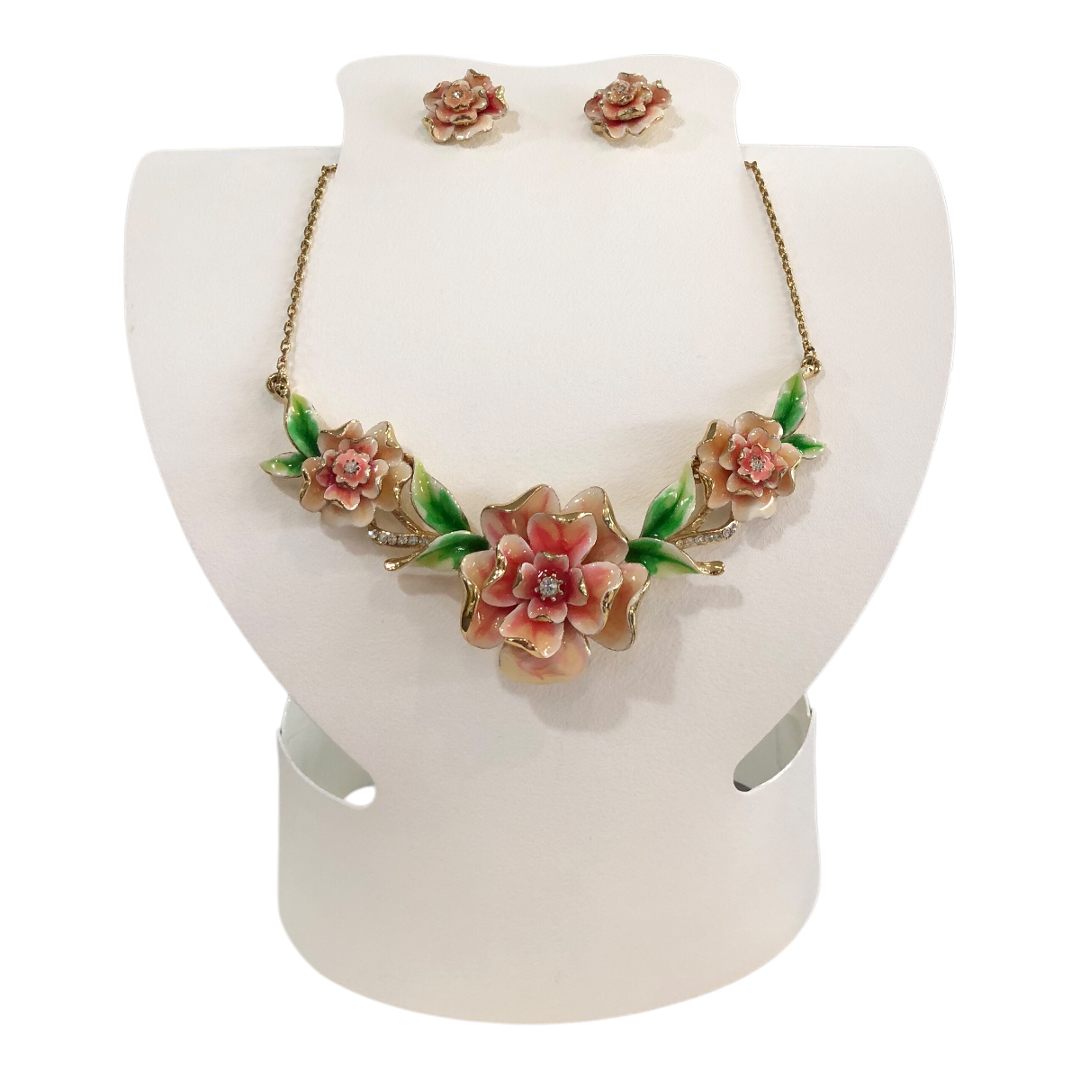 Juego De Collares Y Aretes Flores Rosas