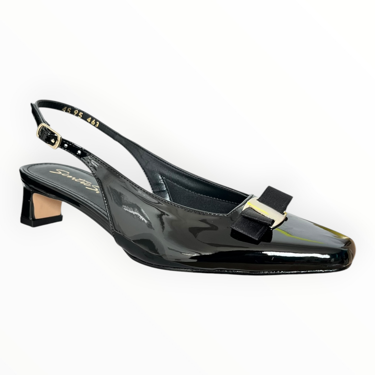 Zapatos Slingback Negros En Charol Con Detalle De Moño Senties