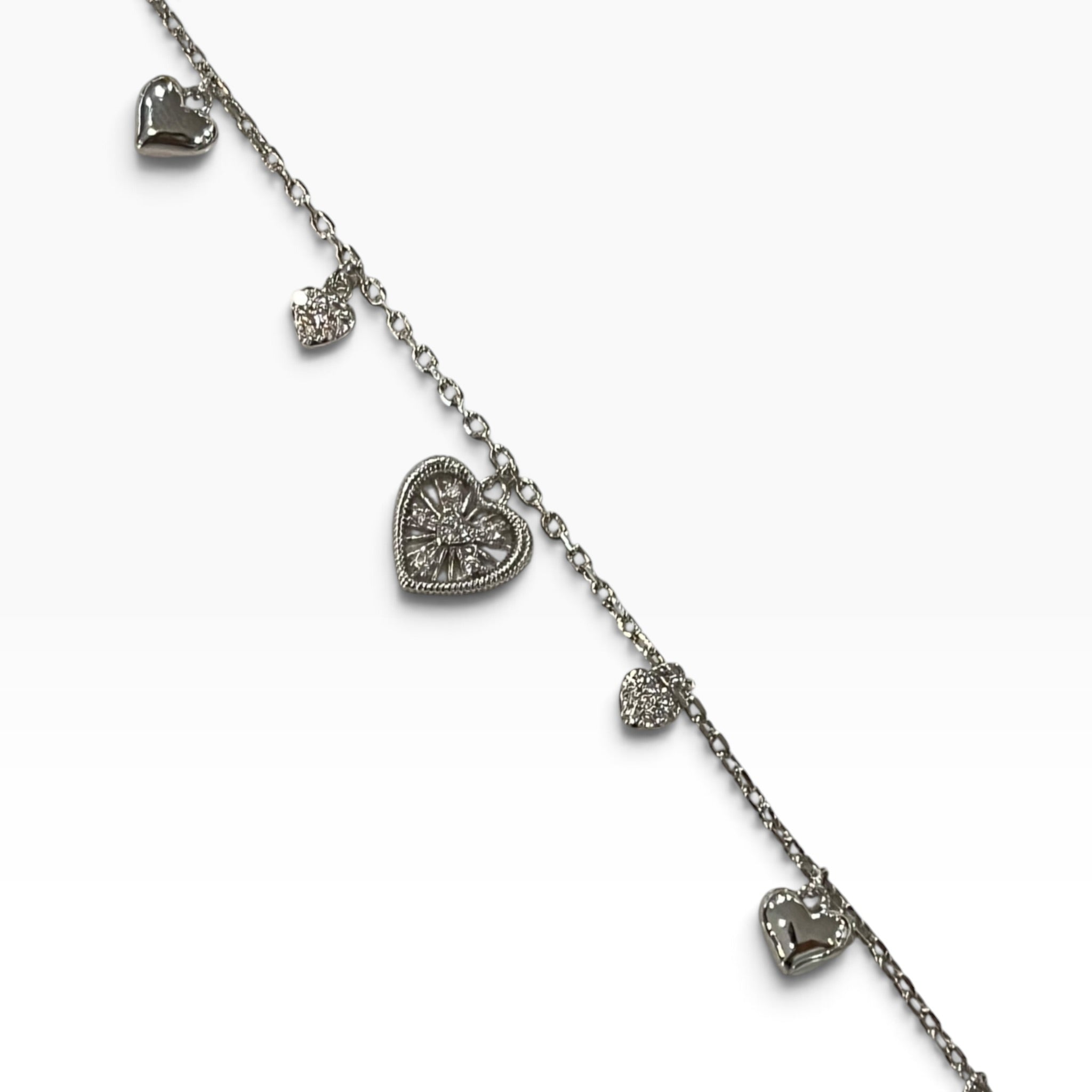 Pulsera Dorada Con Dijes Colgantes De Corazón Rodio Con Zirconias