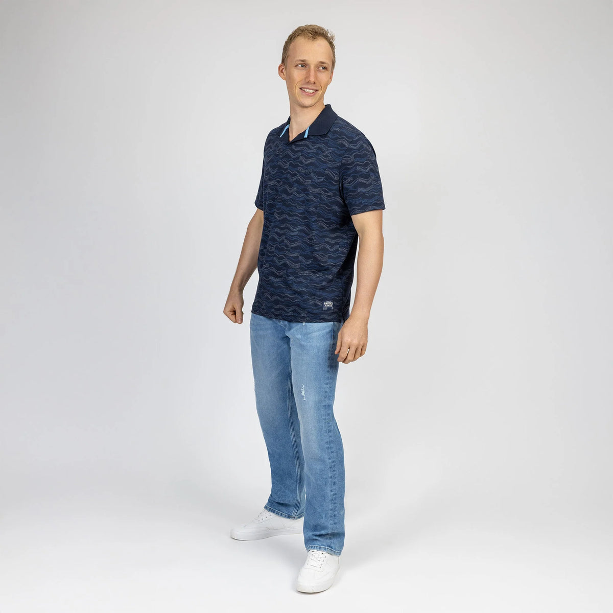 Polo Manga Corta De Hombre Azul Marino Estampado Nautica Jeans