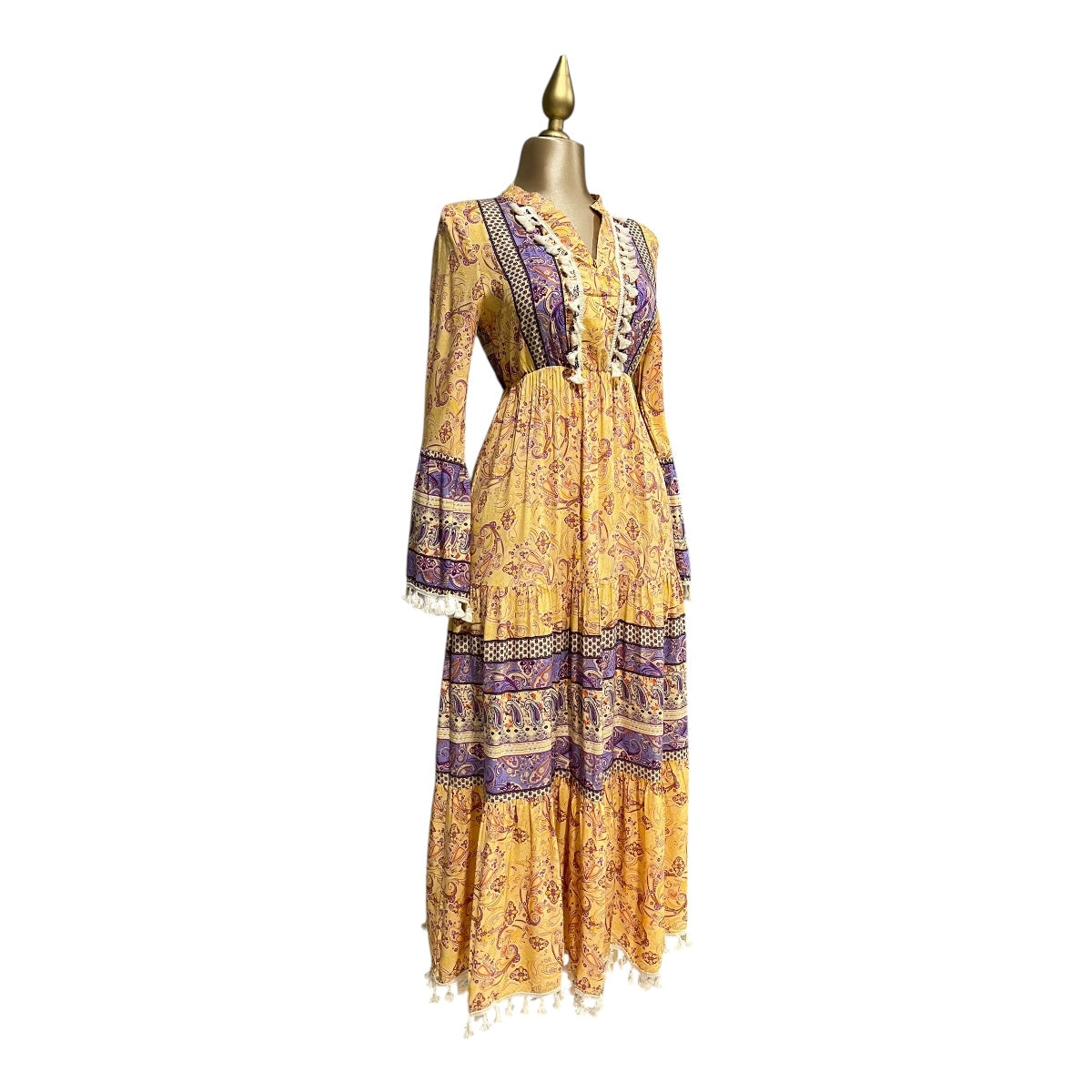 Vestido Largo Estampado Amarillo Estampado Multicolor