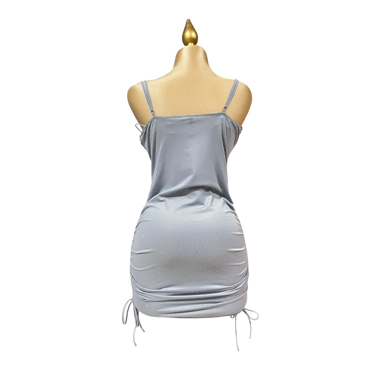 Vestido Cristales Pliegue Liso Color Azul OM