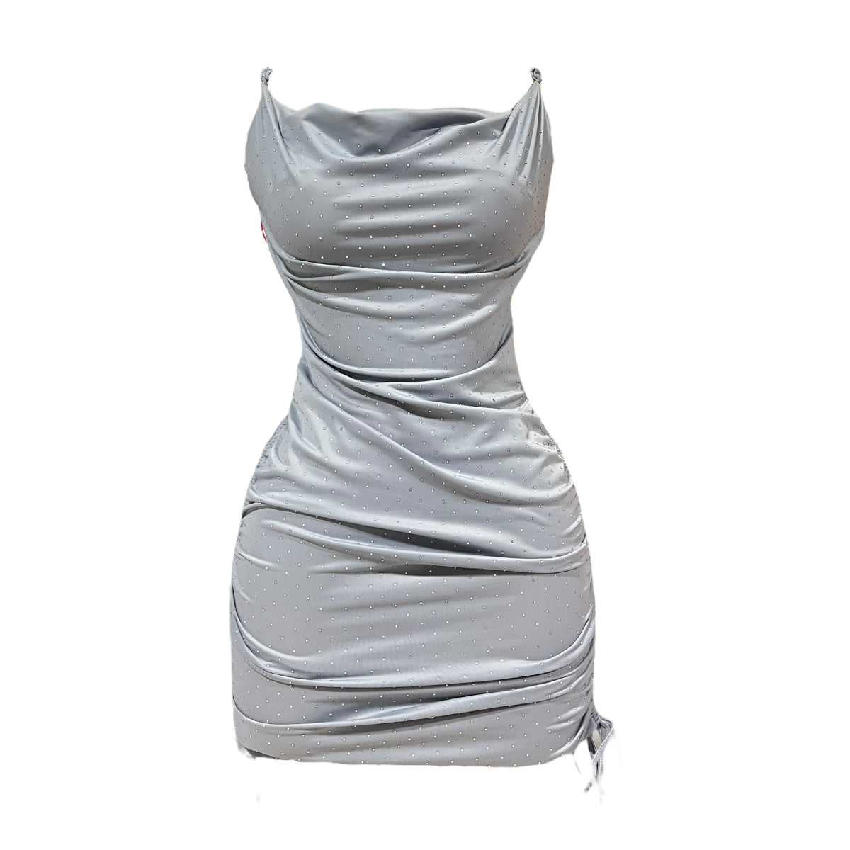Vestido Cristales Pliegue Liso Color Azul OM
