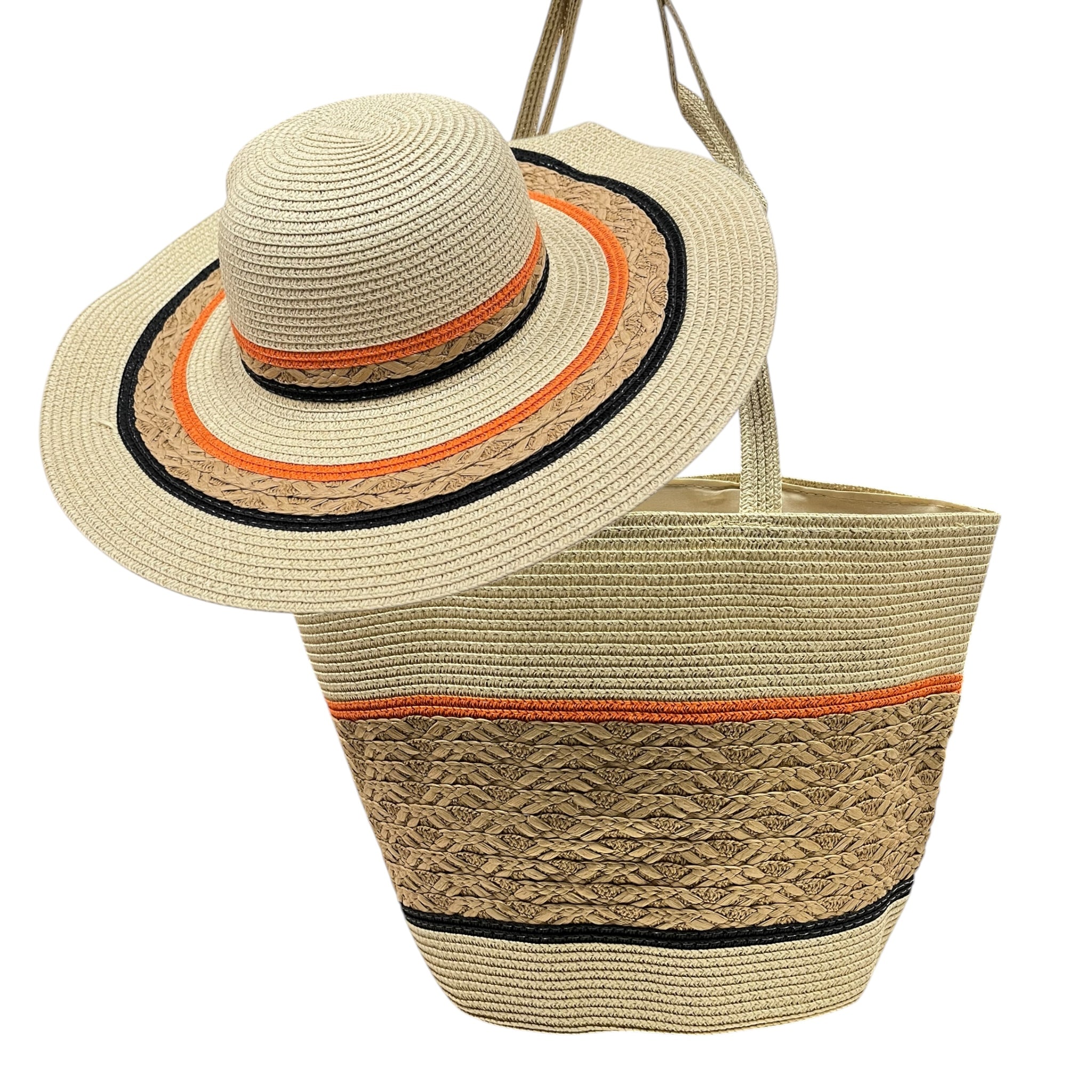 Sombrero Y Bolsa Beige/Naranja Mussi