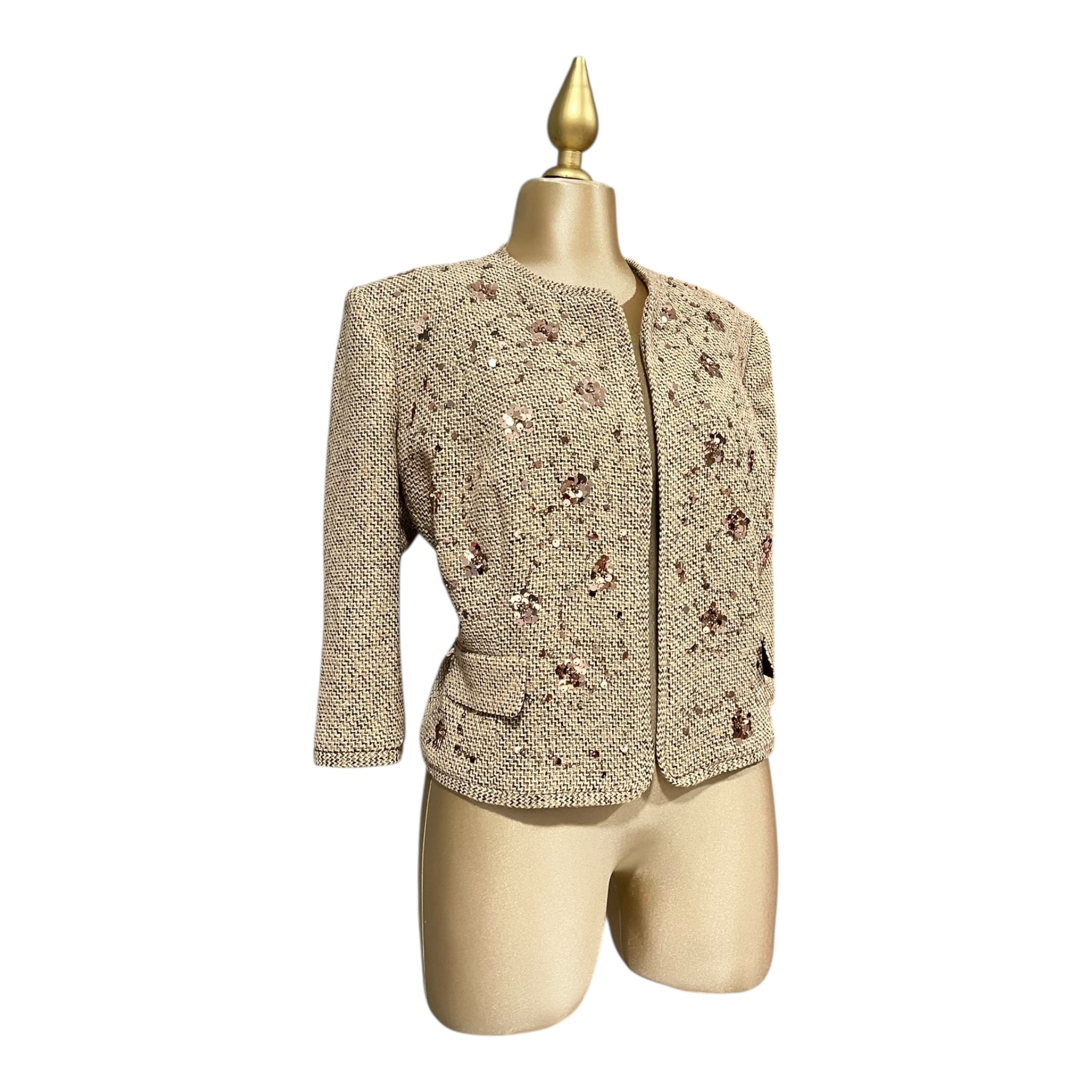 Conjunto Saco Y Vestido Beige Lentejuelas MUSSI