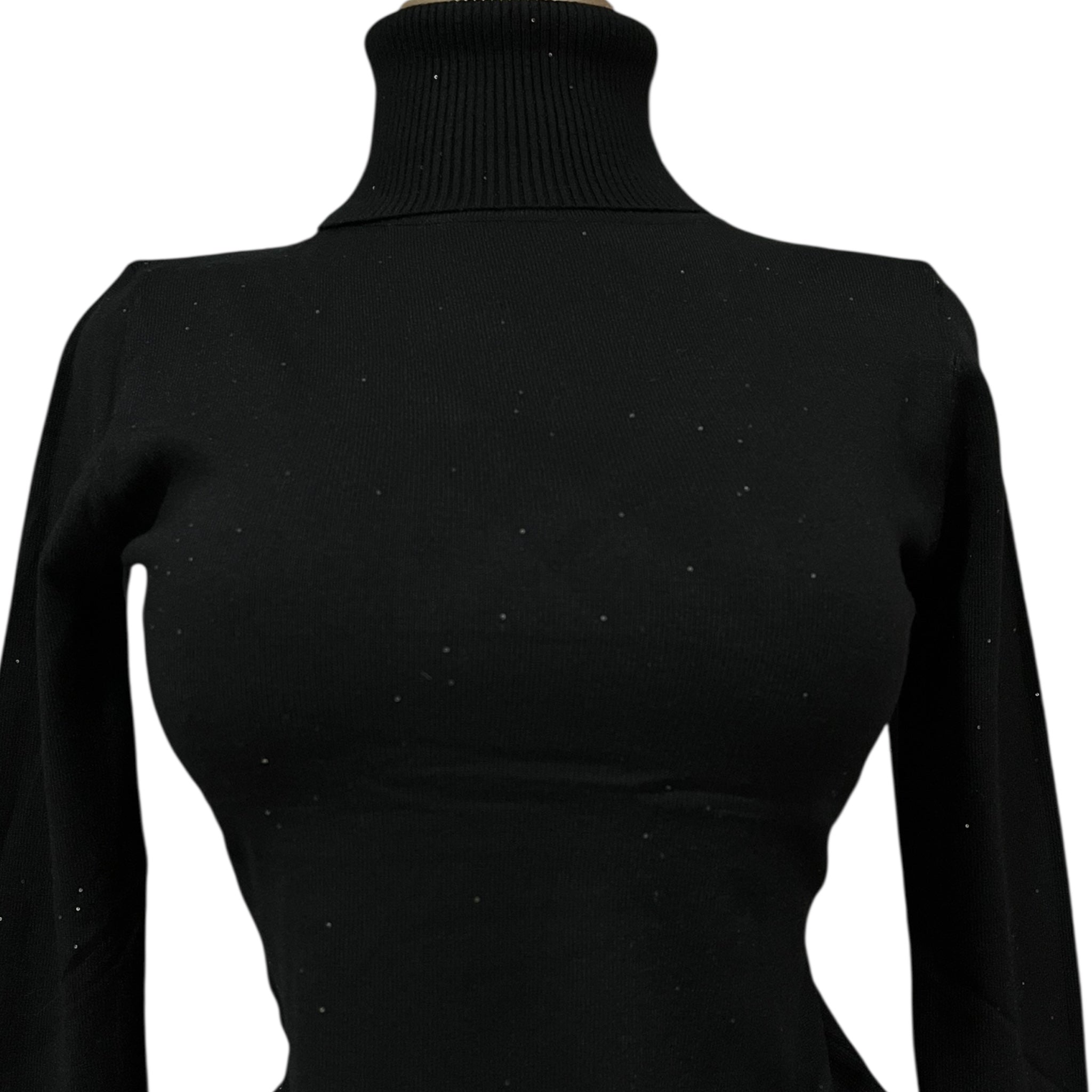 Blusa Negro Con Brillos Cuello Alto Para Dama MUSSI