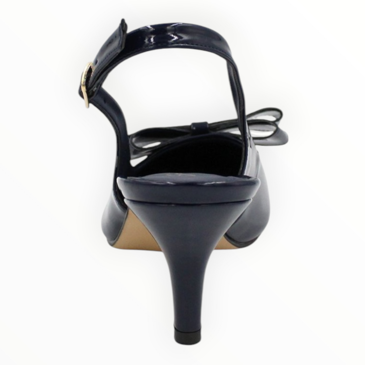 Zapatillas Slingback De Charol Azul Marino Con Moño Senties