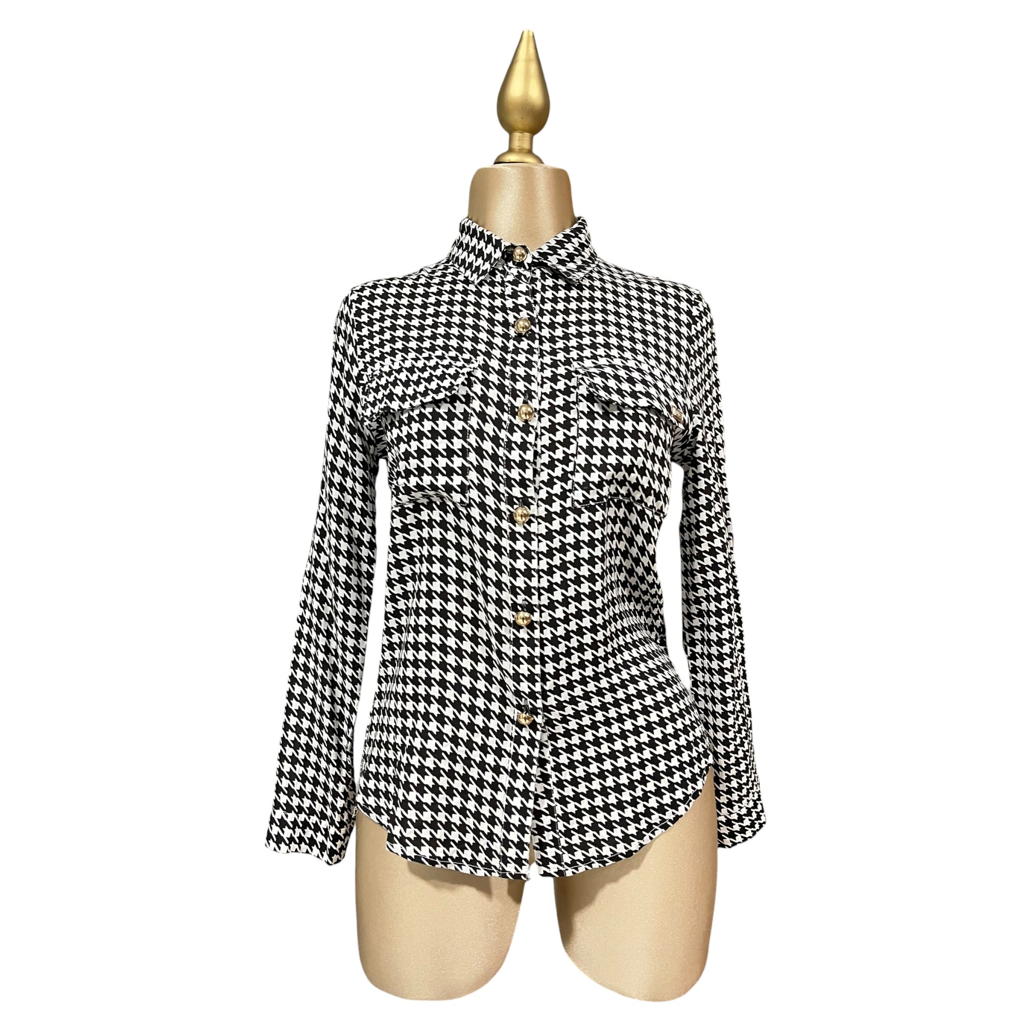 Camisa Estampado Pata De Gallo Blanco/Negro LC